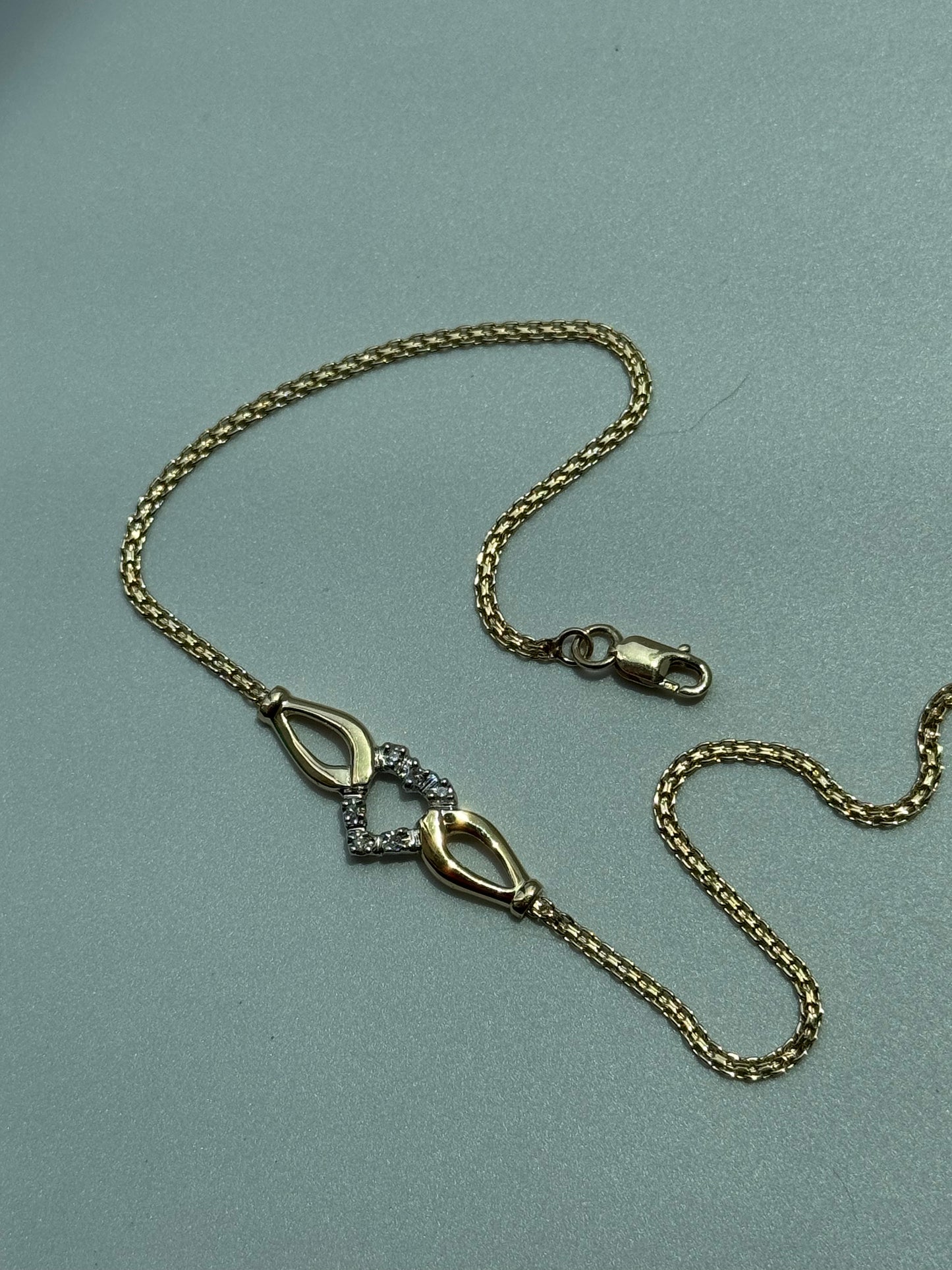 Vintage Estate Deadstock Heart and Ribbon Anklet in 14k and Diamonds