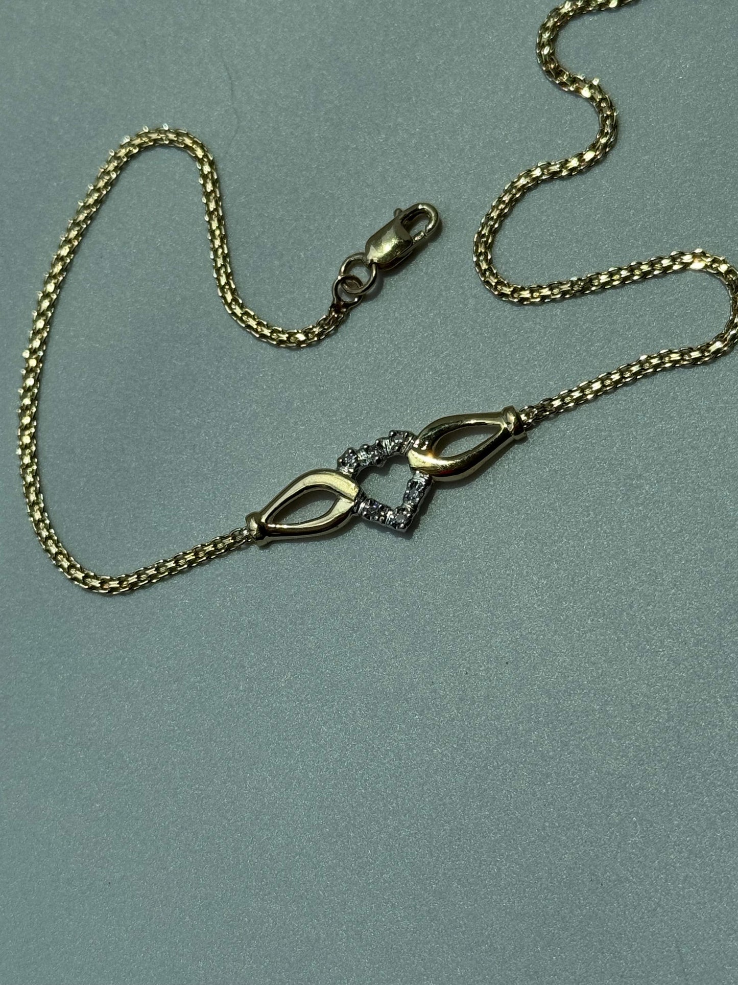 Vintage Estate Deadstock Heart and Ribbon Anklet in 14k and Diamonds