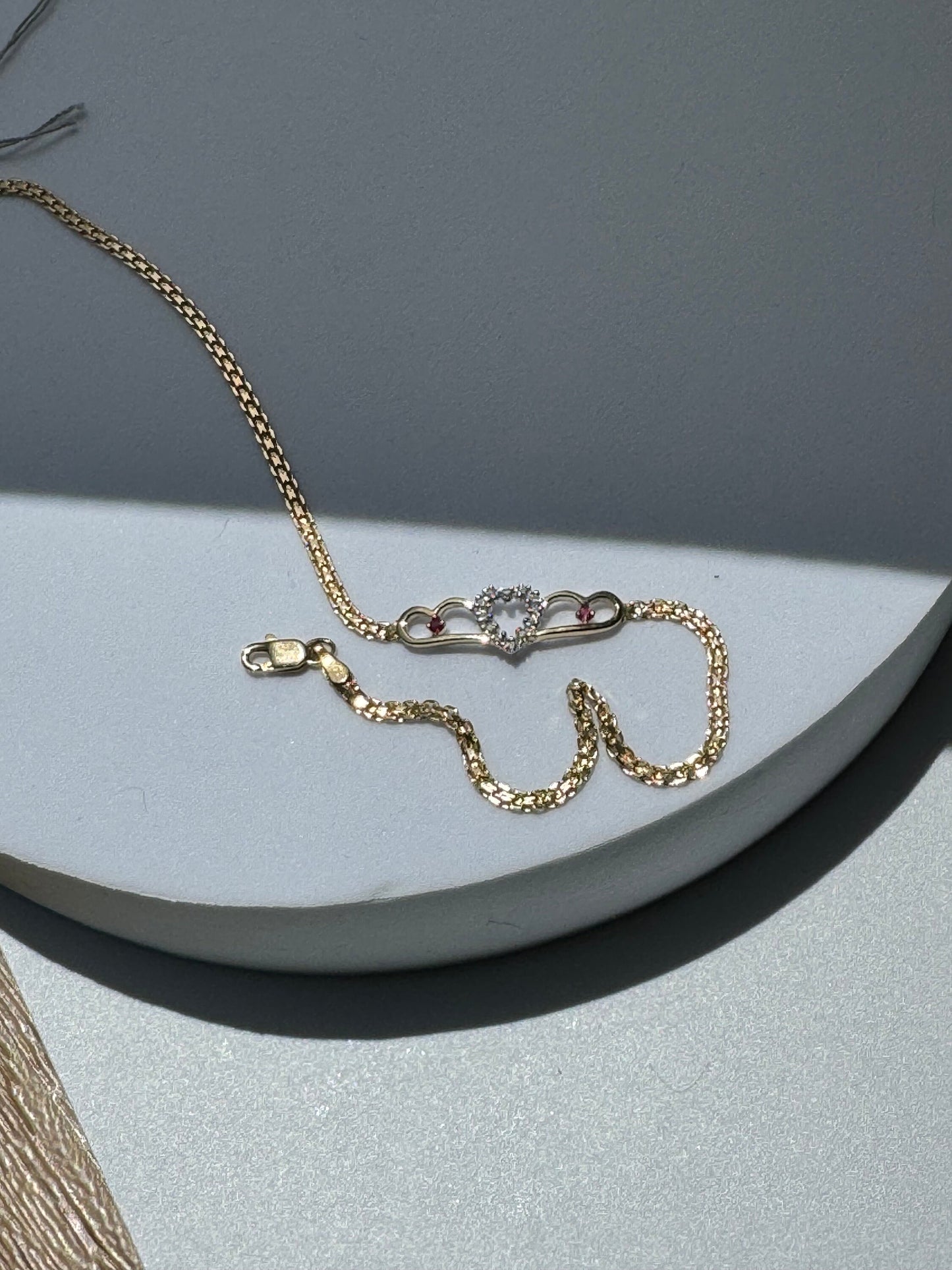 Vintage 1990’s Heart Anklet 14k Sapphire and Diamonds New Old Stock