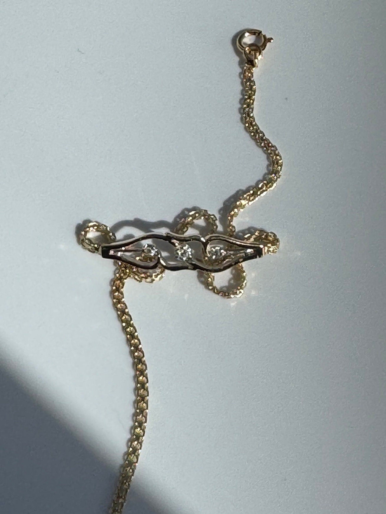 Vintage 1990 Delicate Four Lwaf Clover Anklet in 14k and Diamond Deadstock