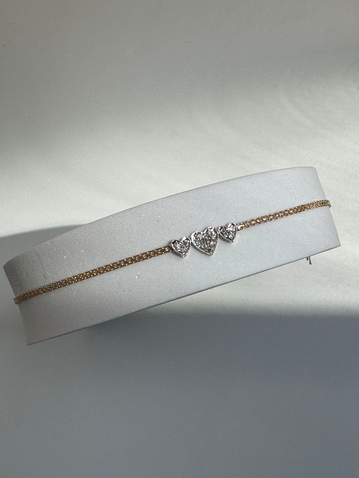 Vintage Estate Three Heart Anklet in 14k Gold and Diamonds
