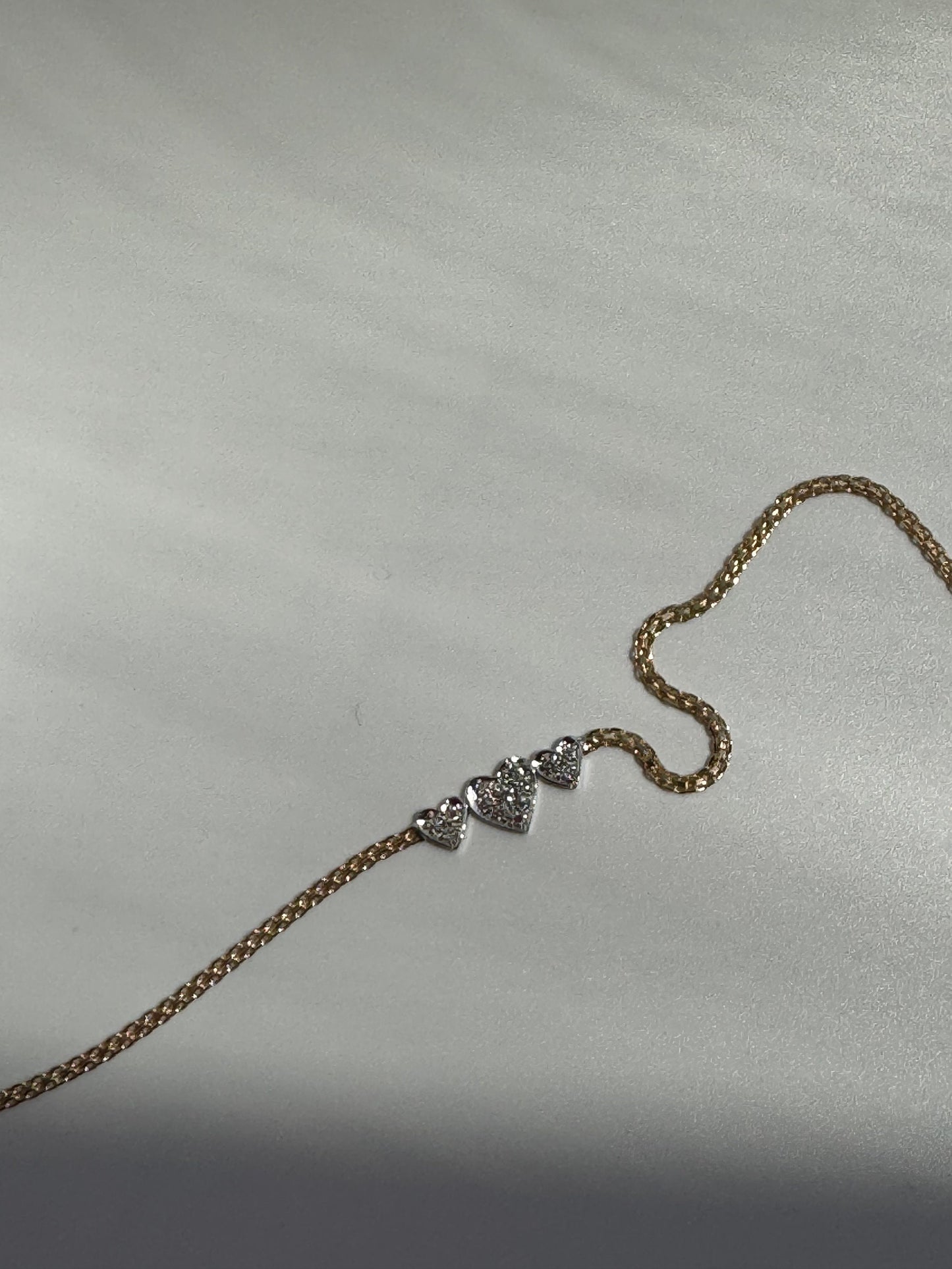 Vintage Estate Three Heart Anklet in 14k Gold and Diamonds