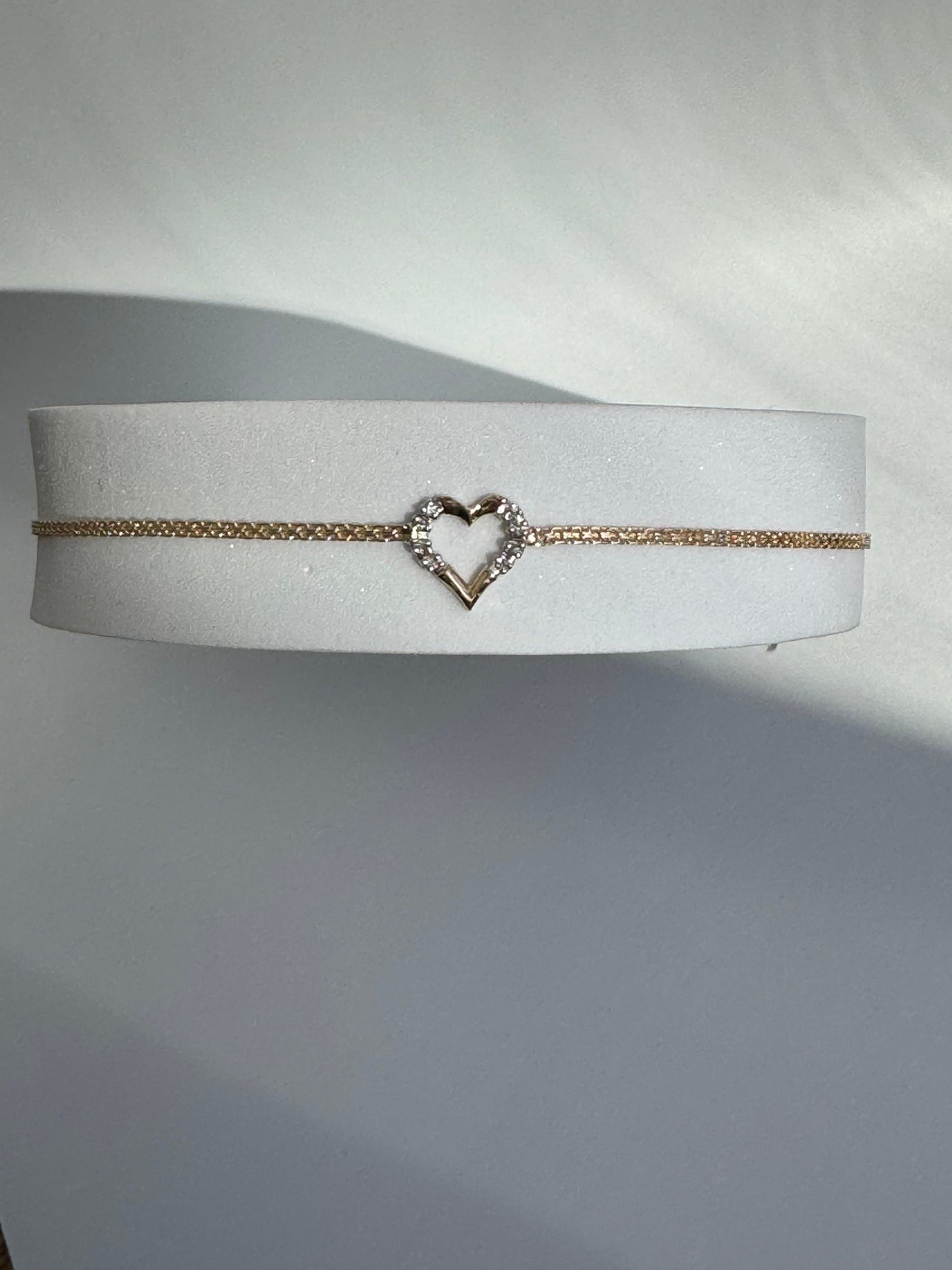 Vintage Estate Deadstock Heart Anklet in 14k and Diamonds