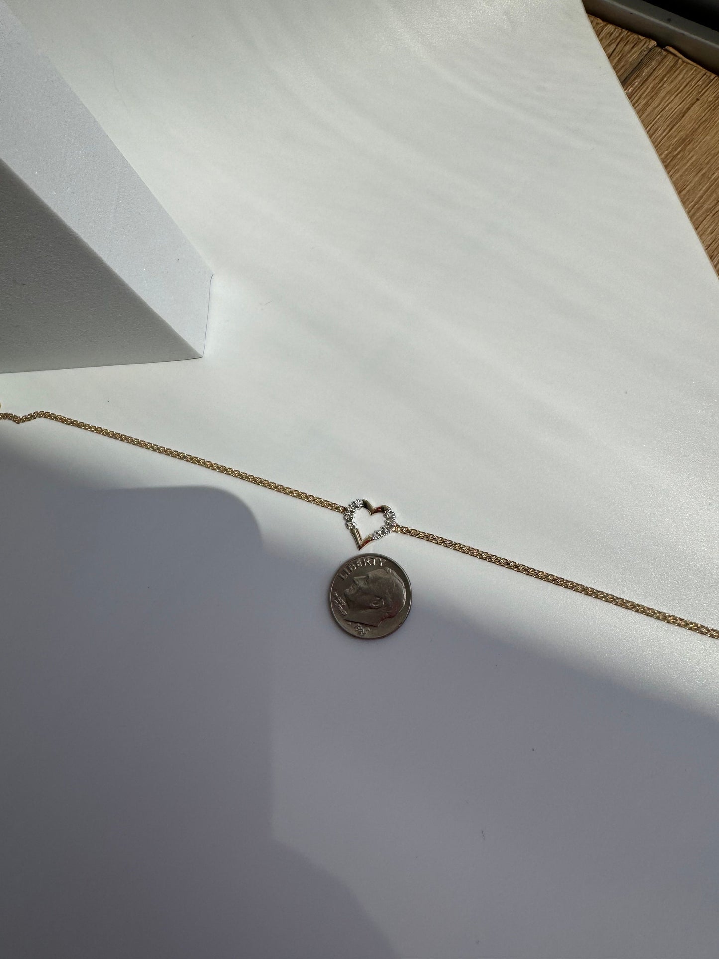 Vintage Estate Deadstock Heart Anklet in 14k and Diamonds