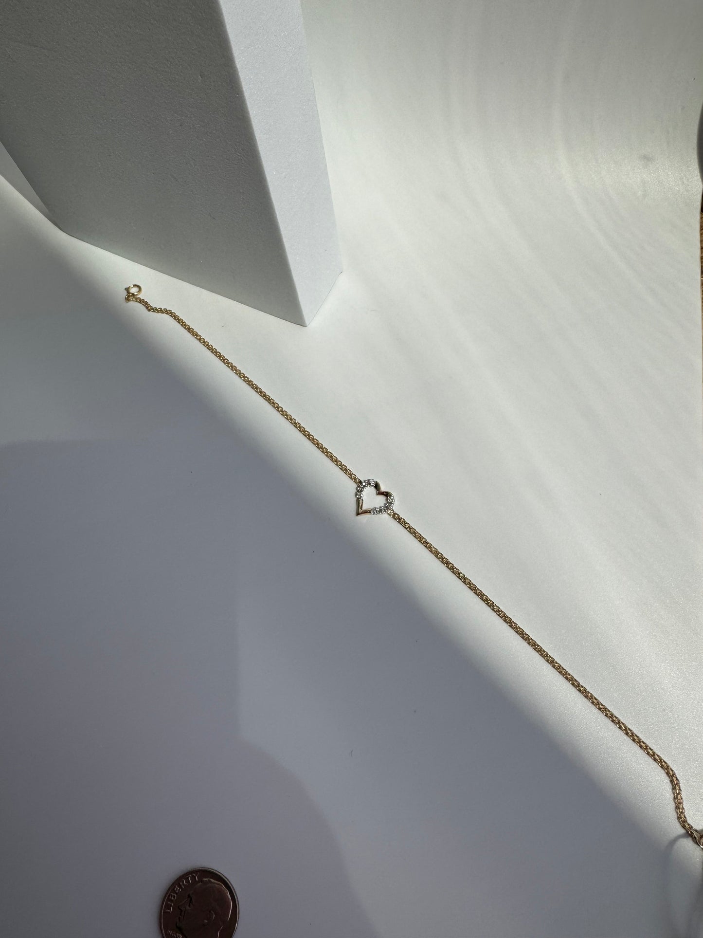 Vintage Estate Deadstock Heart Anklet in 14k and Diamonds
