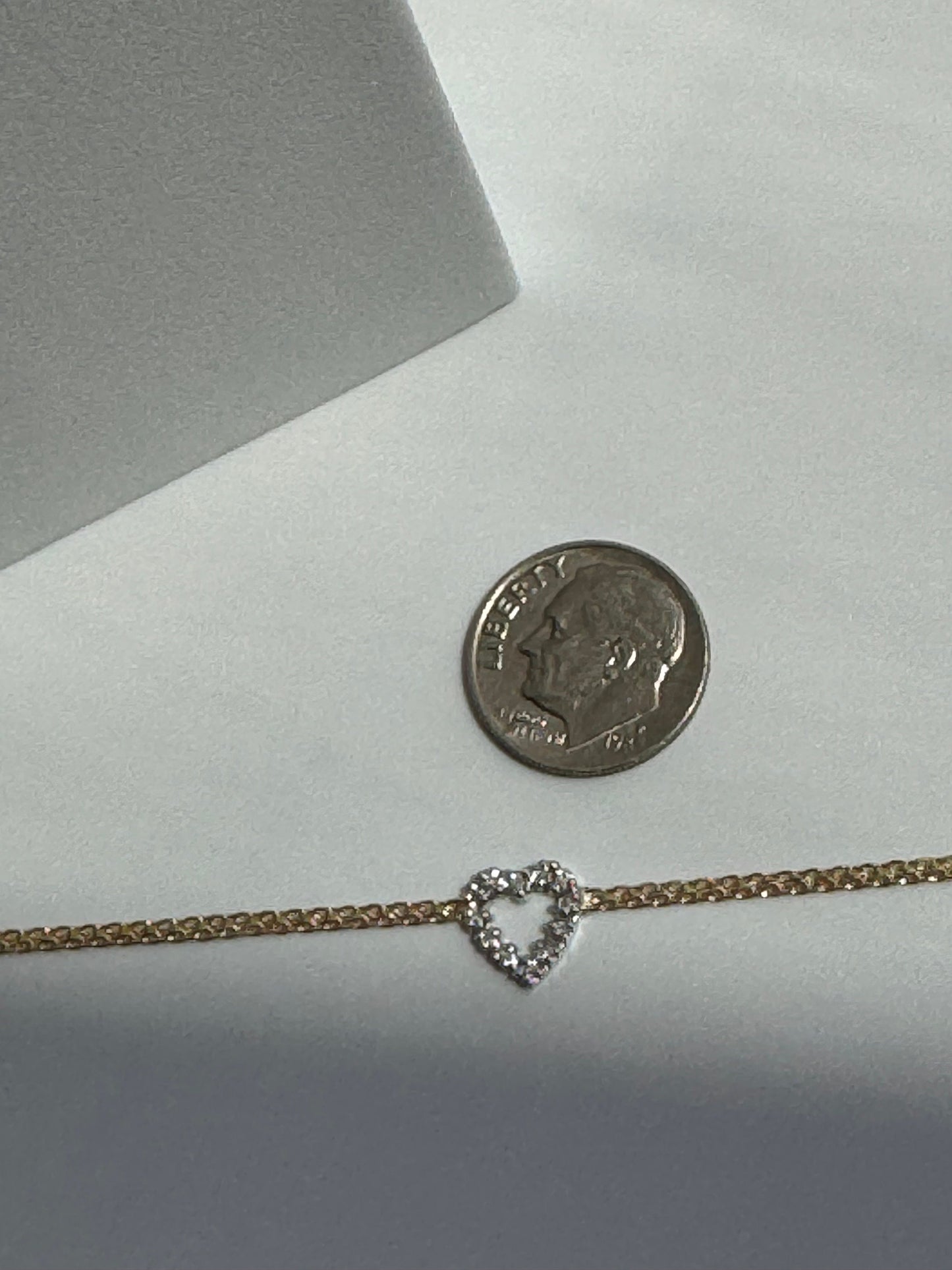 Vintage Estate Deadstock Heart Anklet in 14k and Diamonds Deadstock