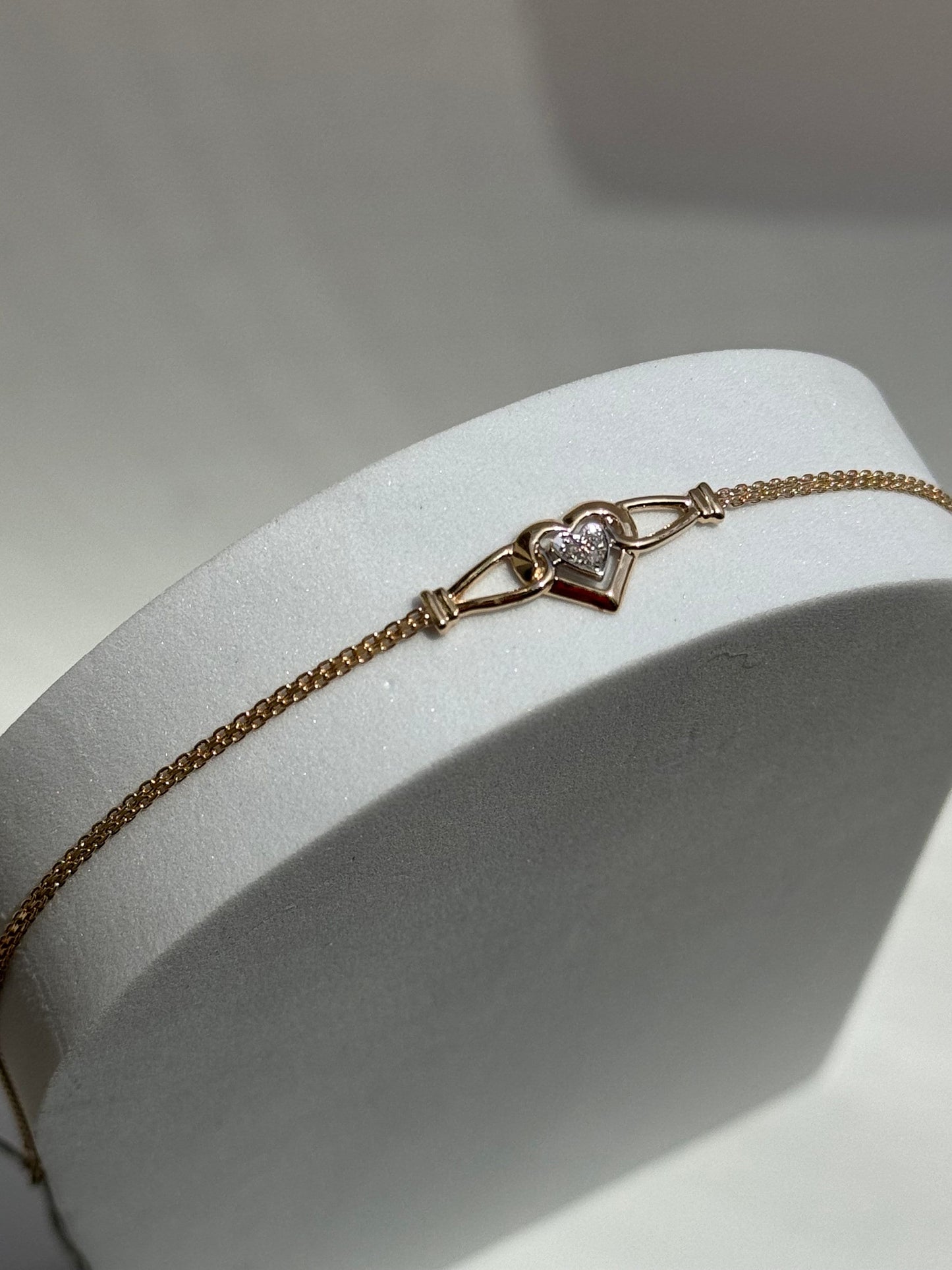 Vintage Estate Deadstock Heart Anklet in 14k and Diamonds