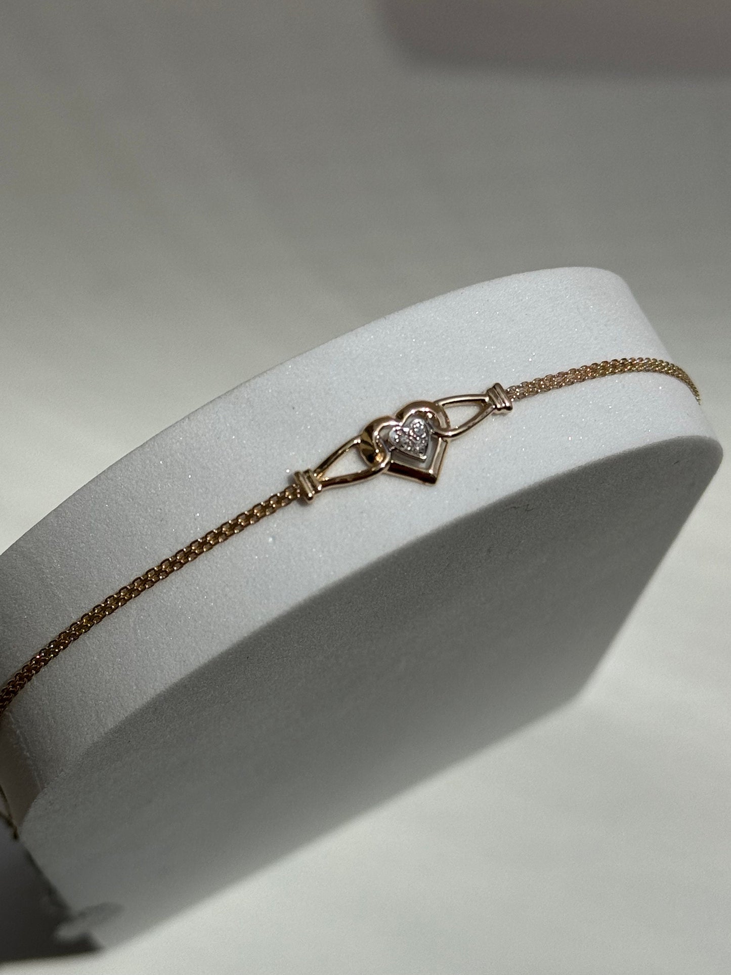 Vintage Estate Deadstock Heart Anklet in 14k and Diamonds