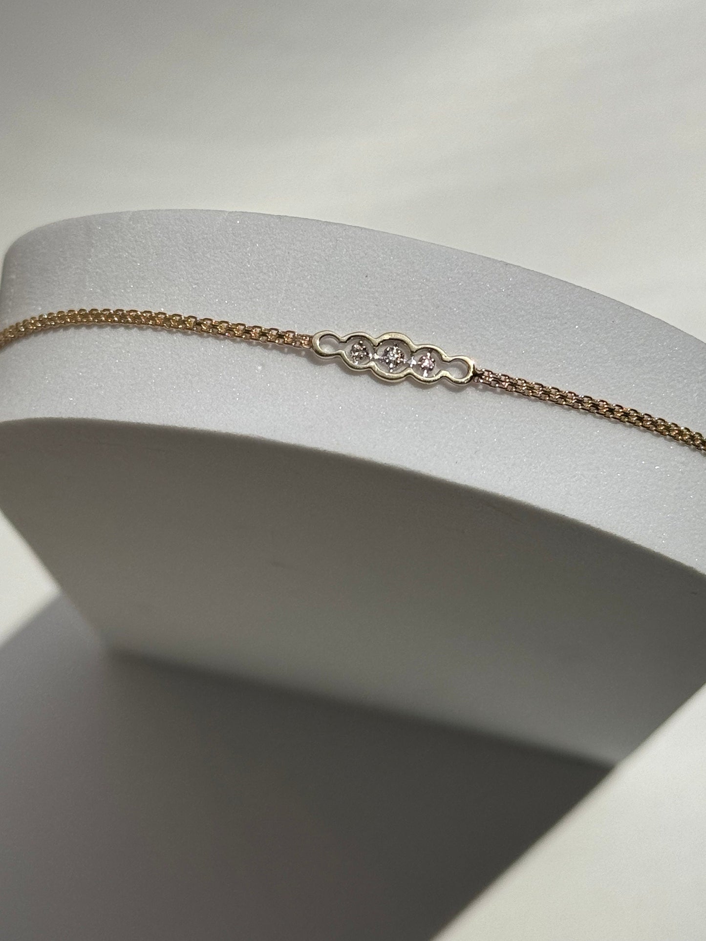Vintage Estate Mod Geometric Anklet in 14k Gold and Diamonds