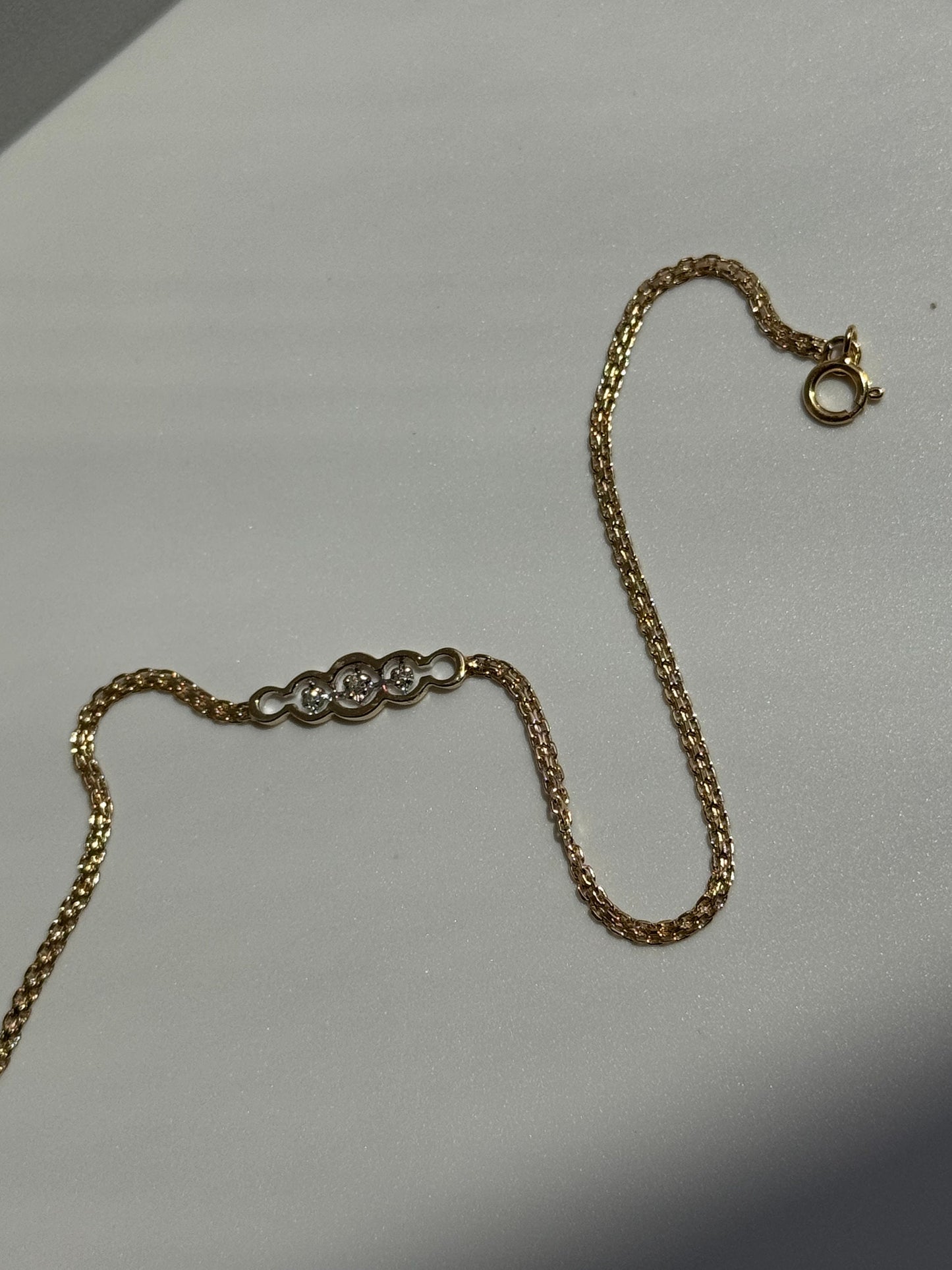 Vintage Estate Mod Geometric Anklet in 14k Gold and Diamonds