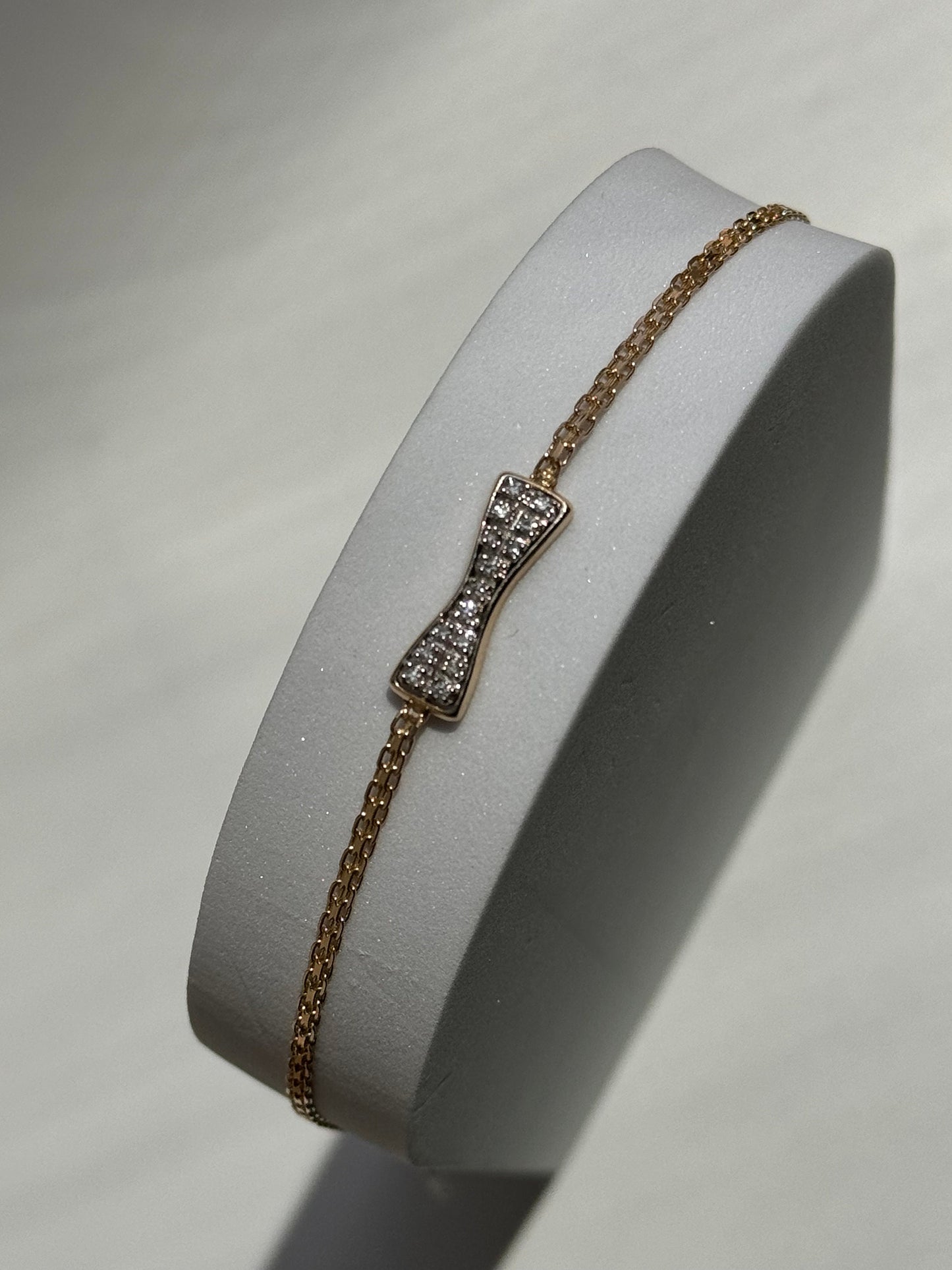 Vintage Estate Deadstock Bowtie Anklet in 14k and Diamonds