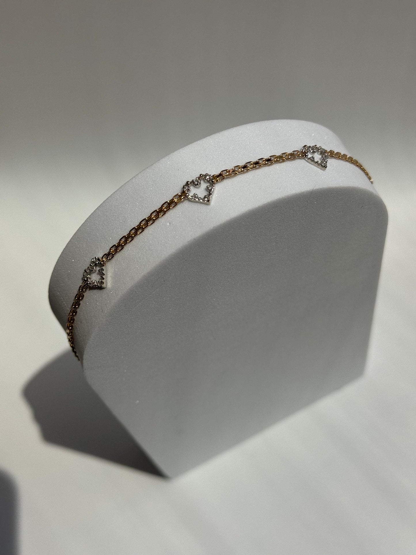 Vintage Estate Deadstock Triple Heart Anklet in 14k Gold and Diamonds