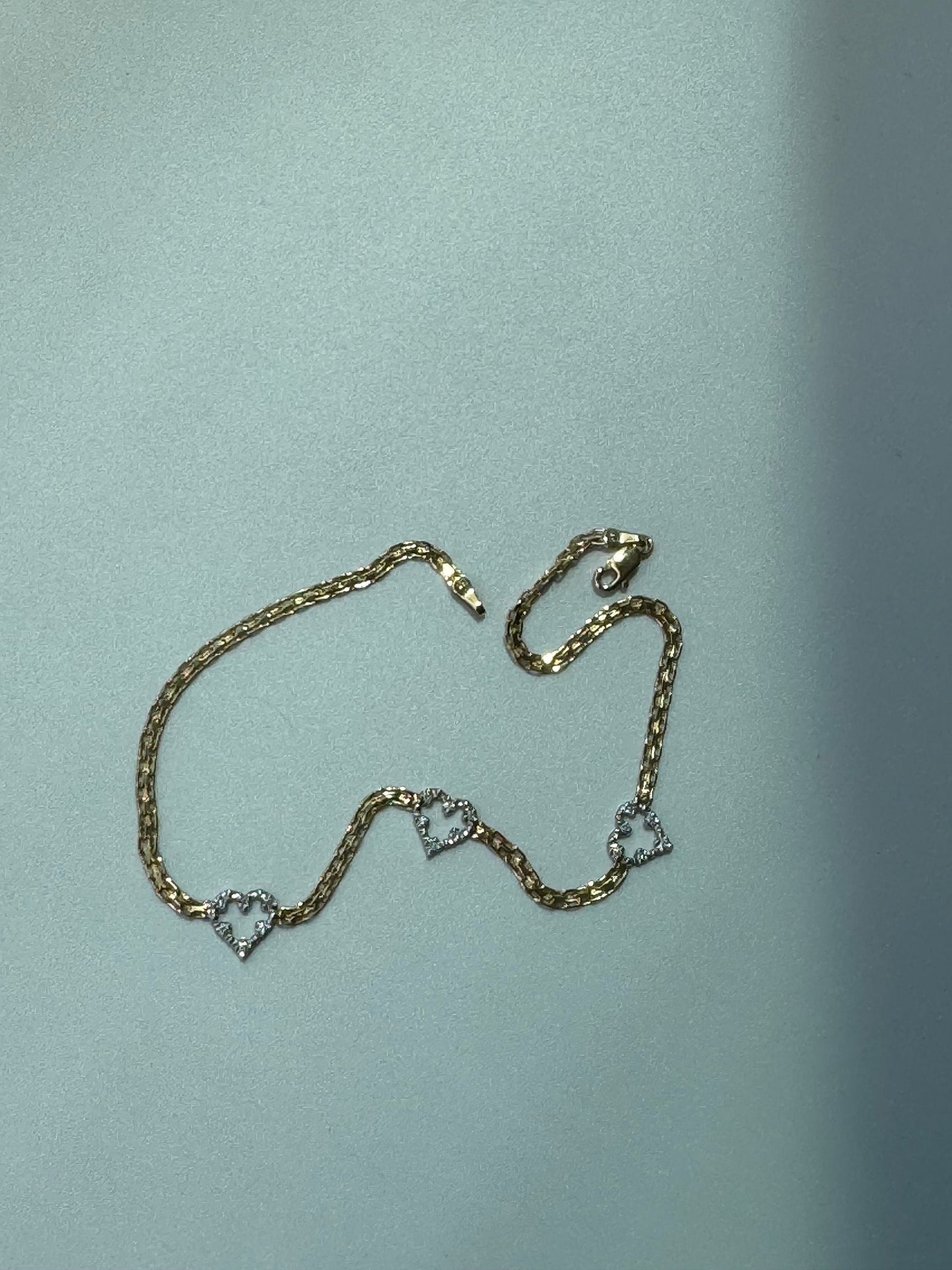 Vintage Estate Deadstock Triple Heart Anklet in 14k Gold and Diamonds