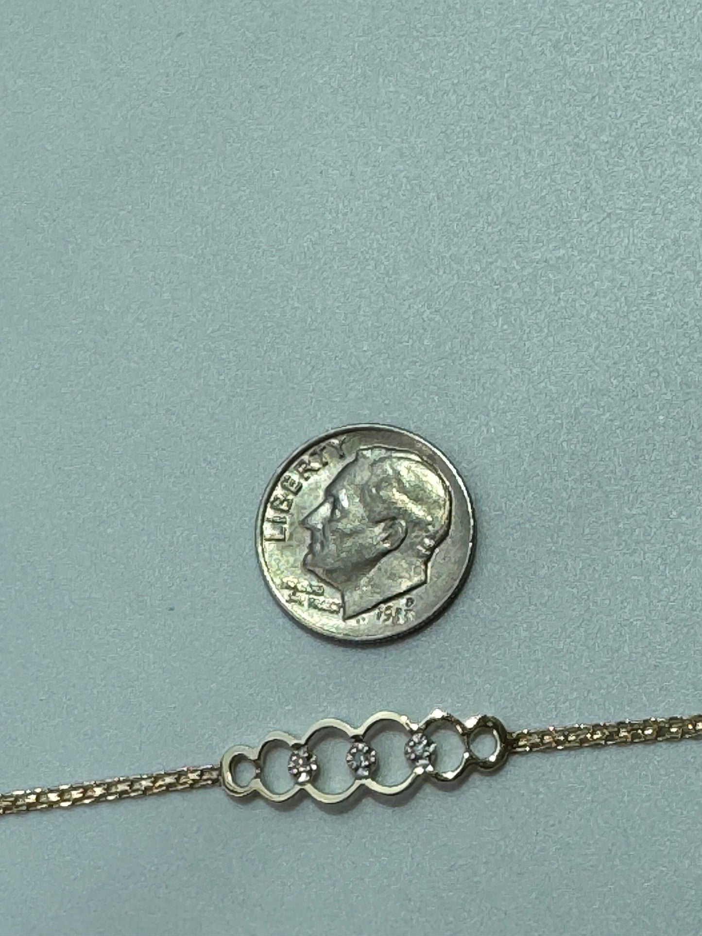 Vintage Estate Mod Overlapping Circle Anklet in 14k Gold and Diamonds