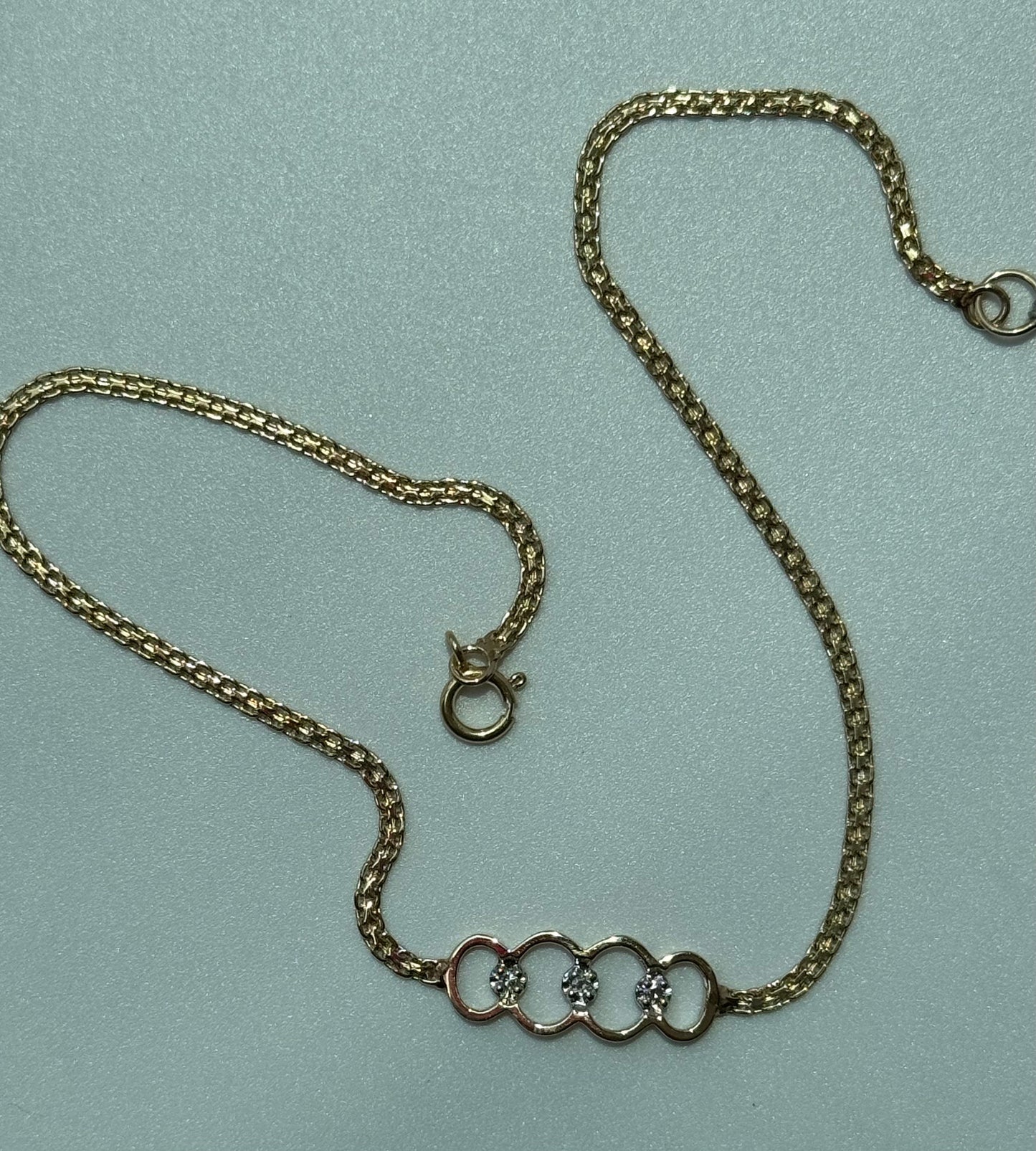 Vintage Estate Mod Looping Circles Anklet in 14k Gold and Diamonds