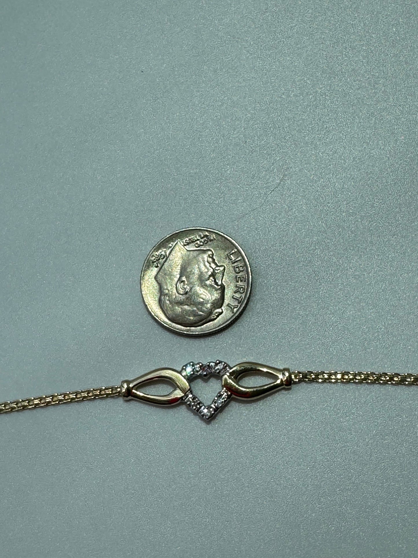 Vintage Estate Deadstock Heart and Ribbon Anklet in 14k and Diamonds