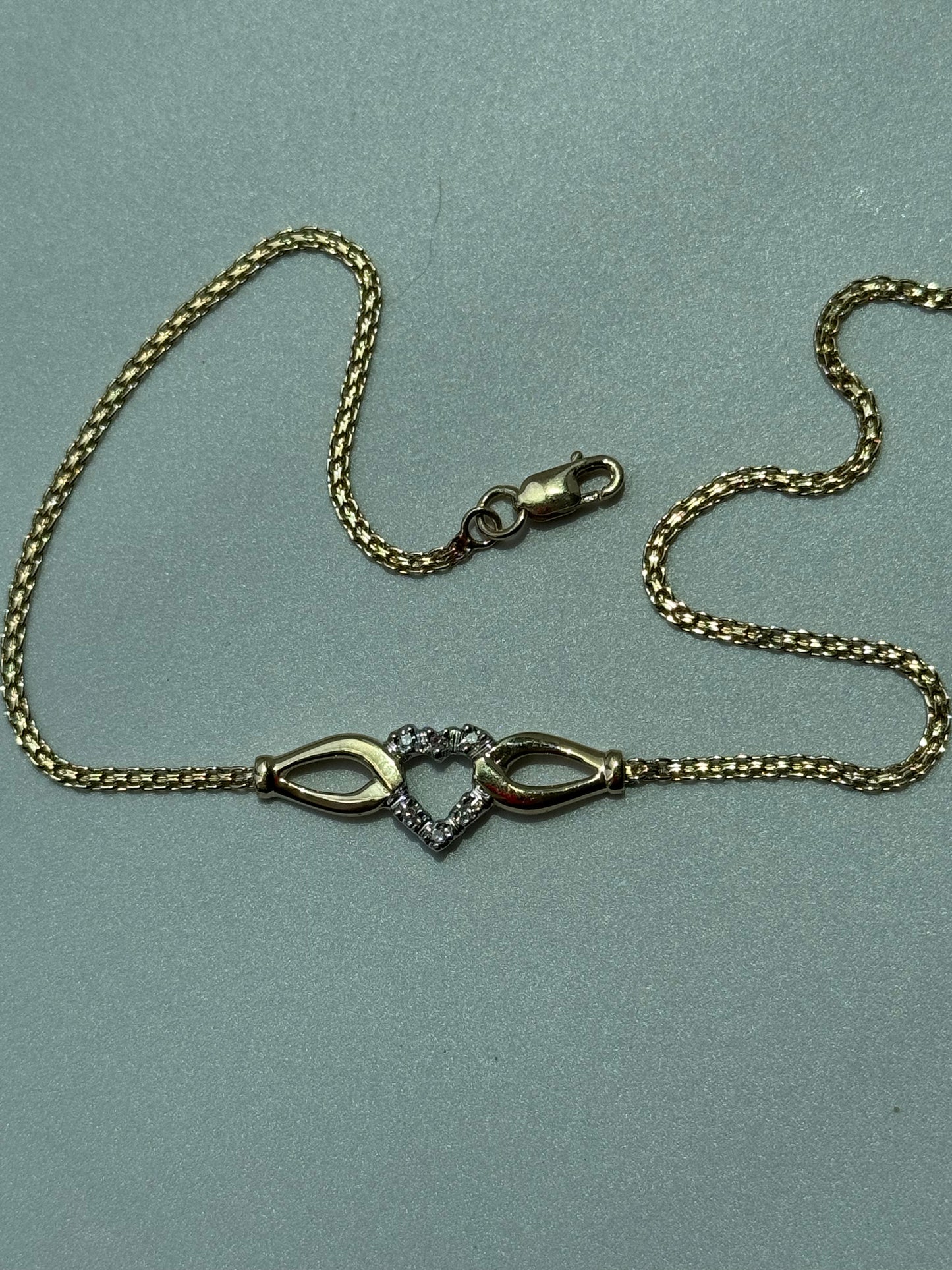 Vintage Estate Deadstock Heart and Ribbon Anklet in 14k and Diamonds