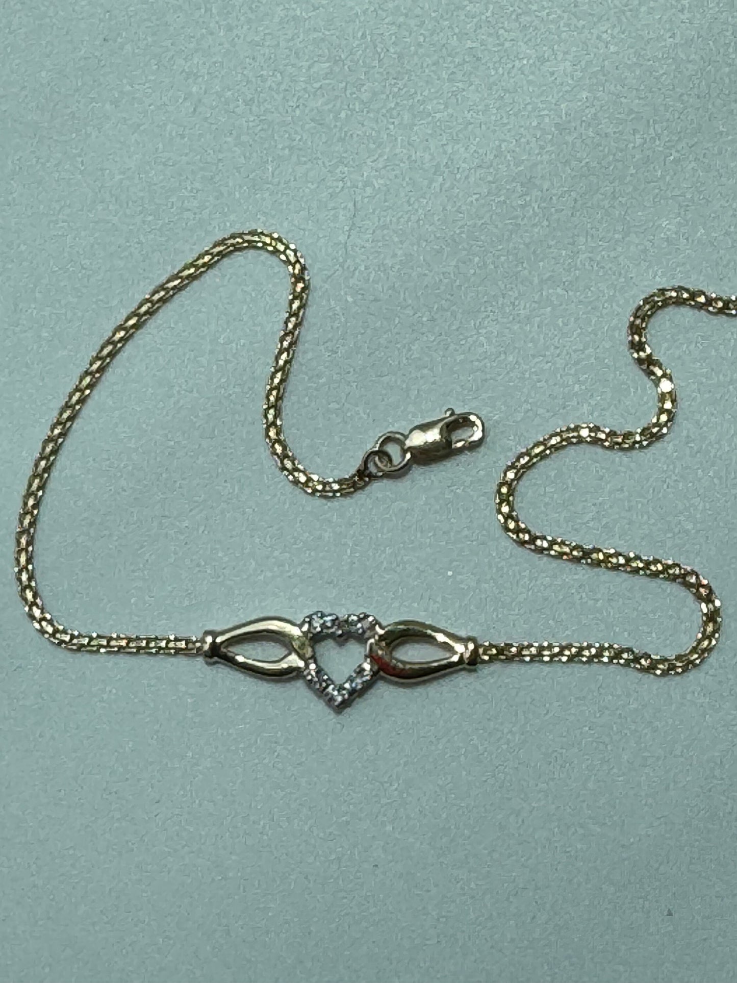 Vintage Estate Deadstock Heart and Ribbon Anklet in 14k and Diamonds