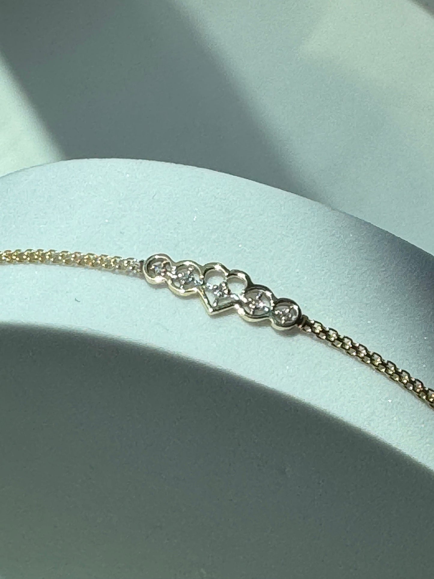 Vintage Estate New Old Stock Delicate Heart Anklet in 14k and Diamonds