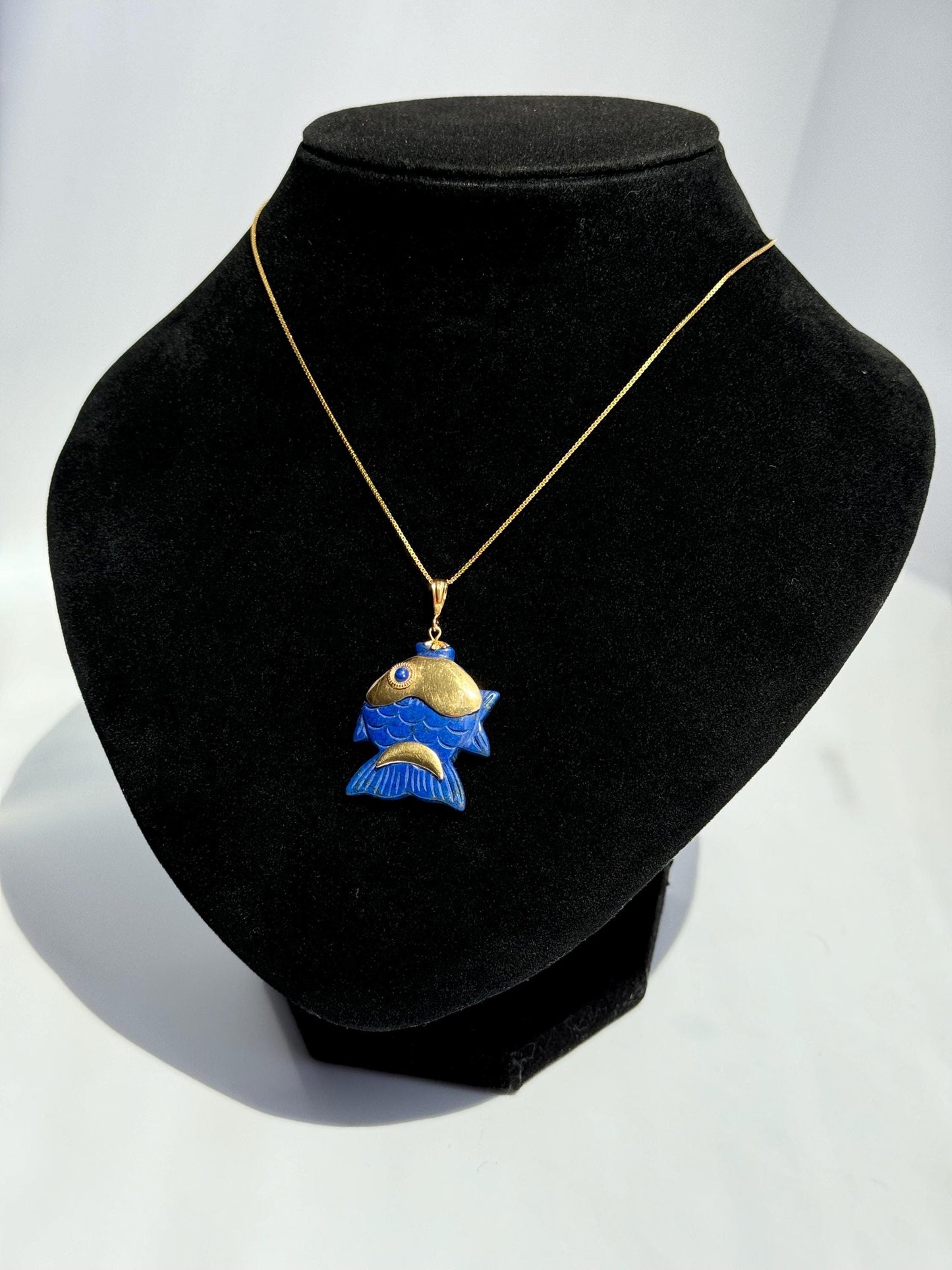 Vintage Estate Lapis and 18k Hold Fish Pendant