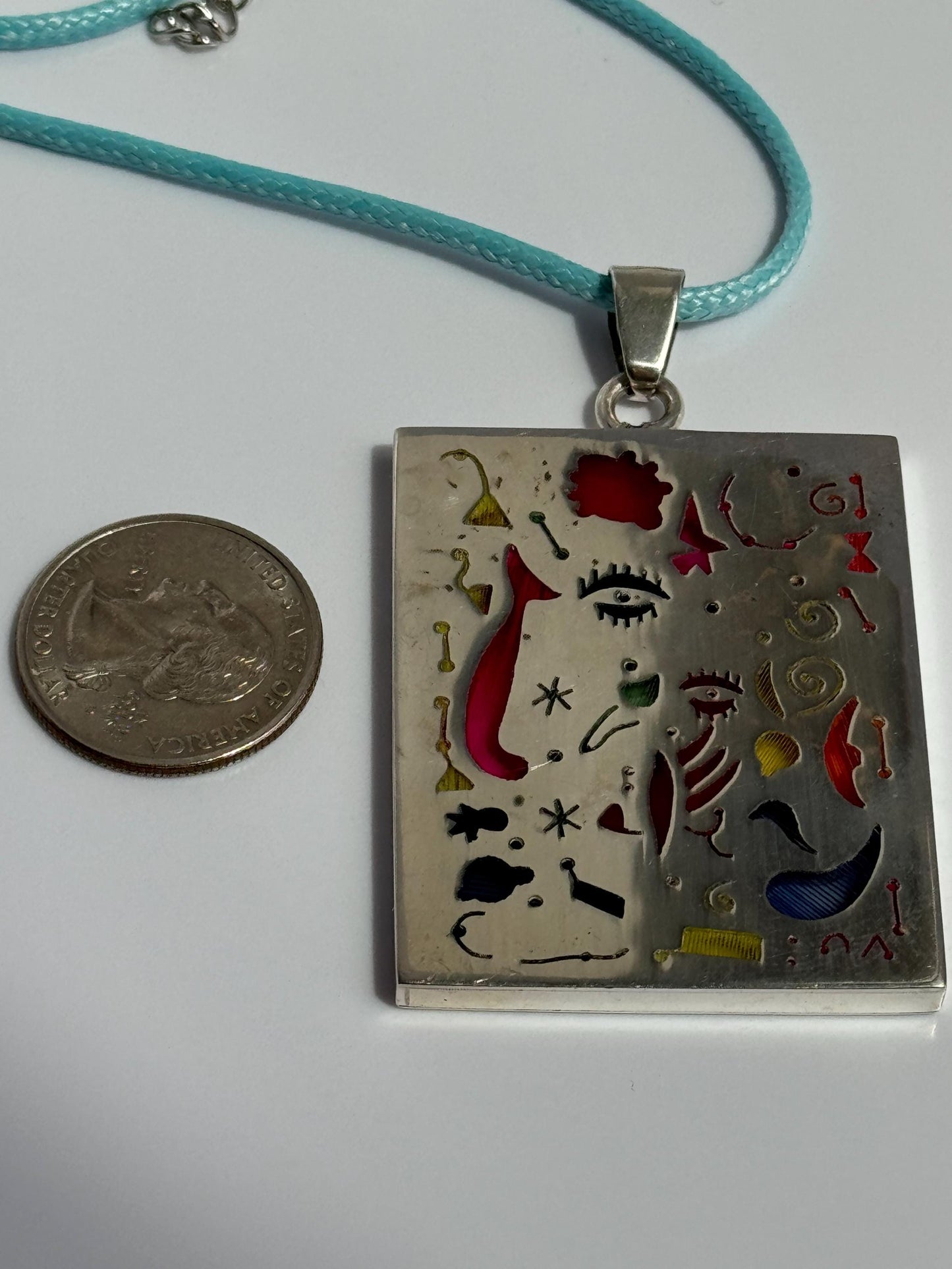 Rare and Unusual Sterling and Enamel Joan Mirò Abstract Pendant