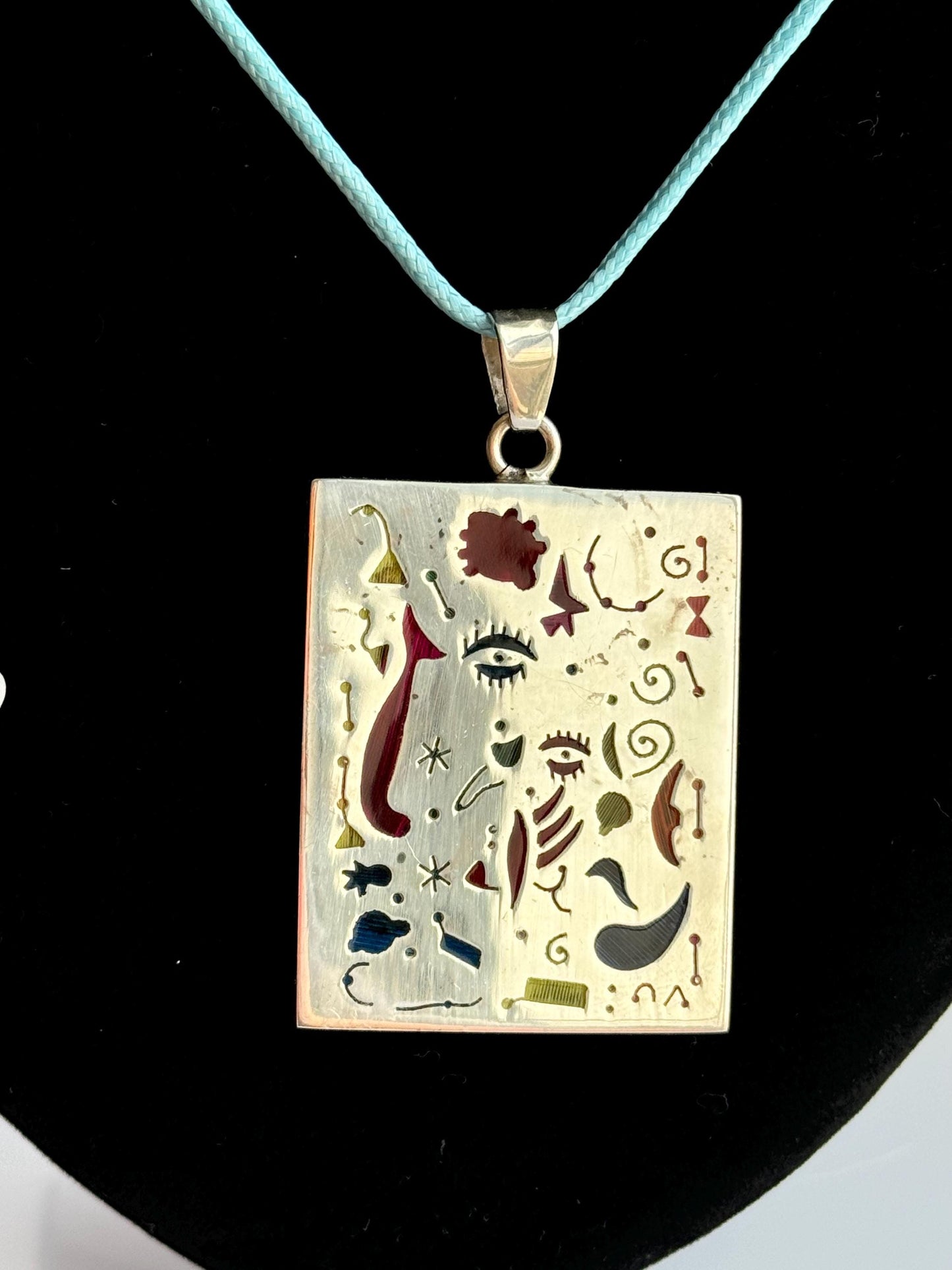 Rare and Unusual Sterling and Enamel Joan Mirò Abstract Pendant