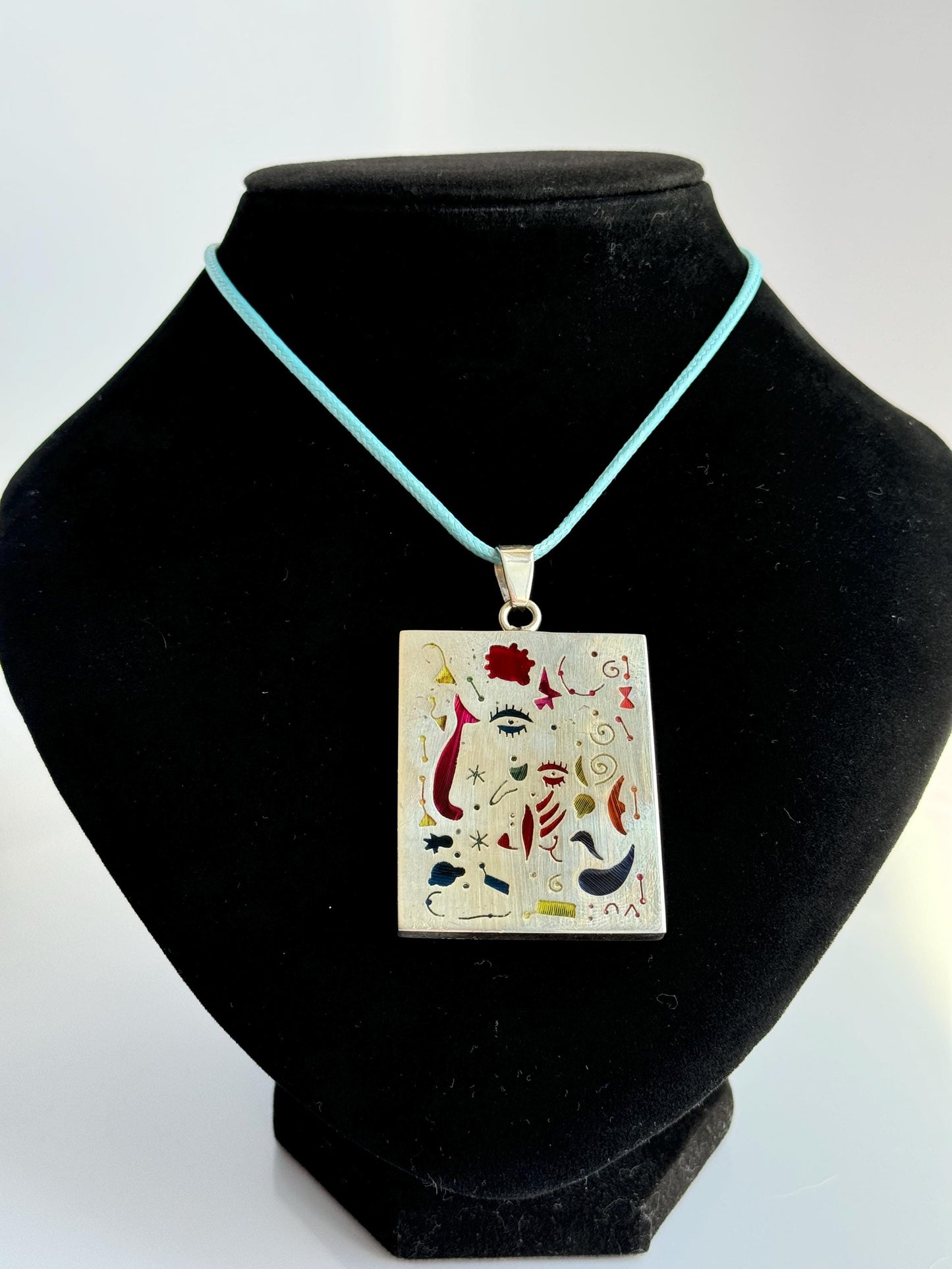 Rare and Unusual Sterling and Enamel Joan Mirò Abstract Pendant