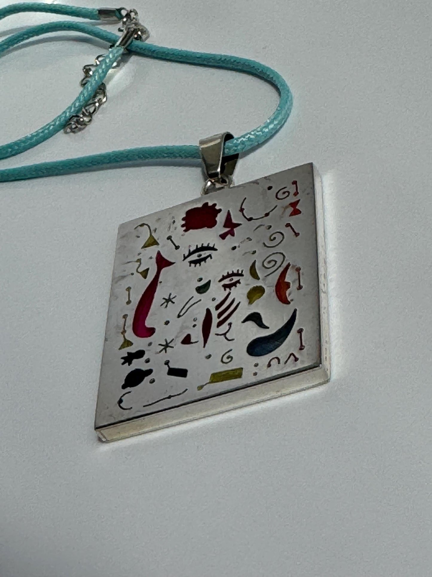 Rare and Unusual Sterling and Enamel Joan Mirò Abstract Pendant