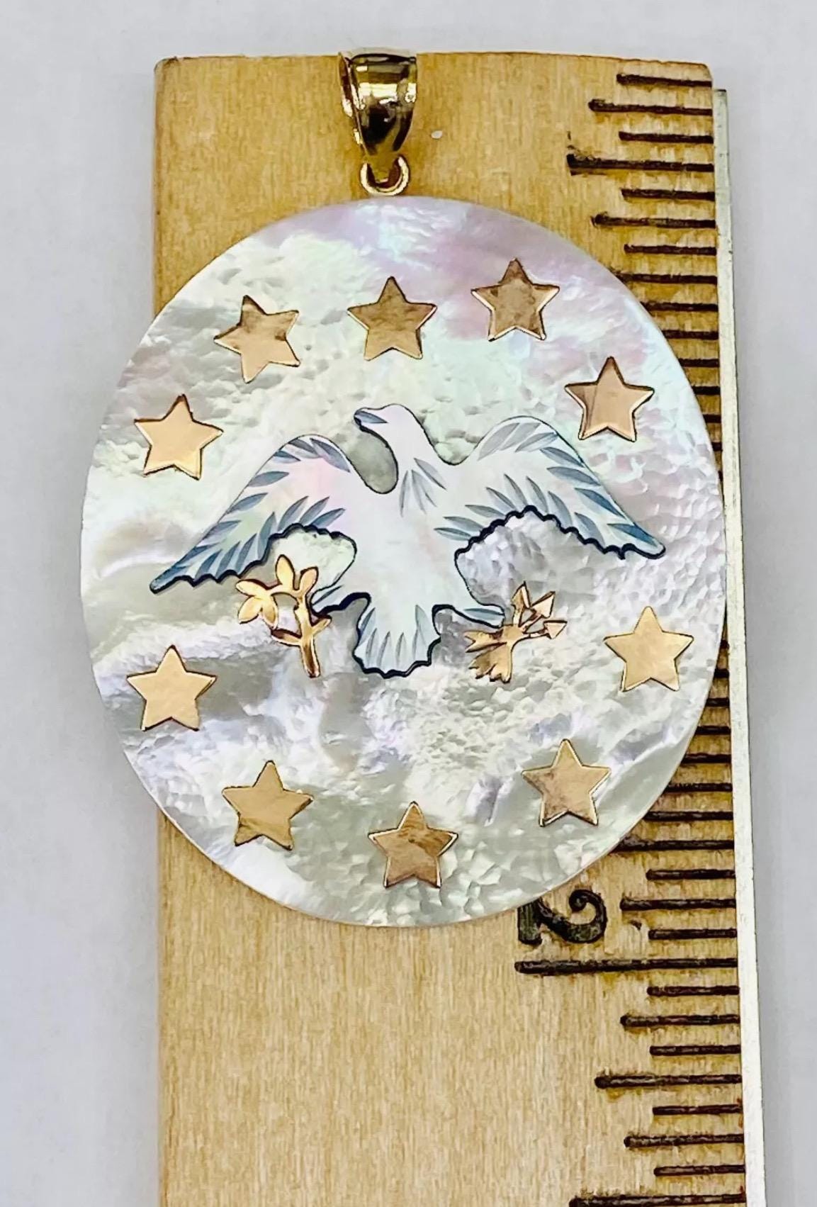 EstateWestern Eagle and Stars Mother of Pearl and 14k Pendant