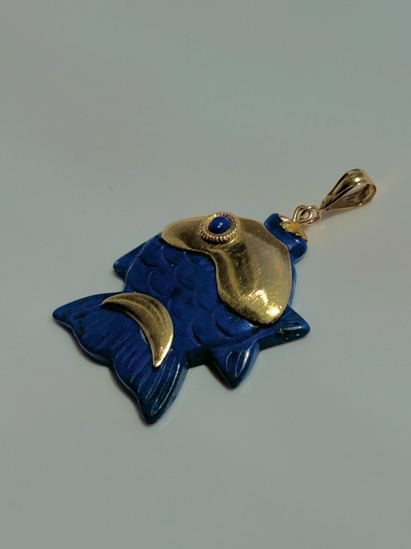 Vintage Estate Lapis and 18k Hold Fish Pendant