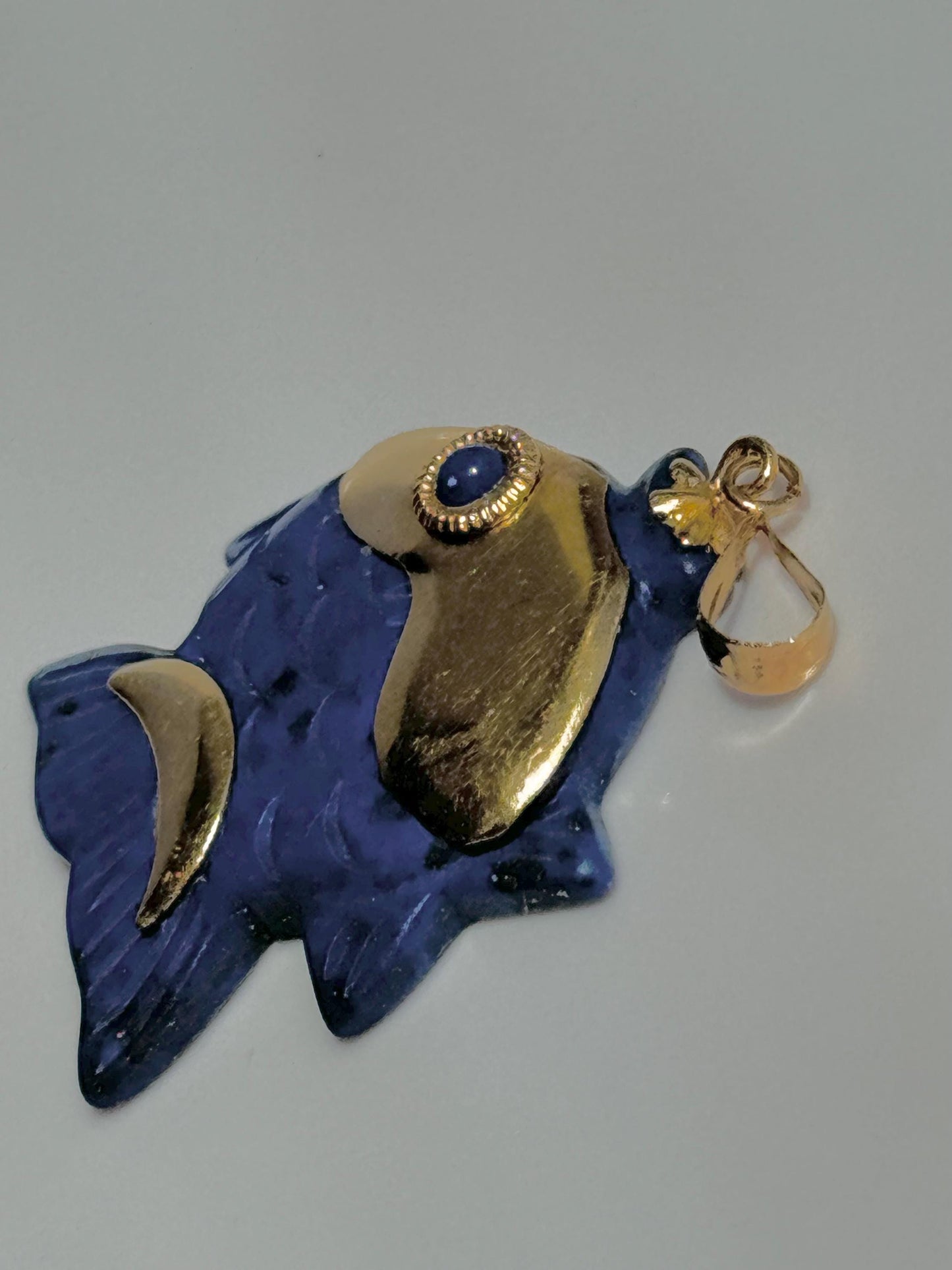 Vintage Estate Lapis and 18k Hold Fish Pendant