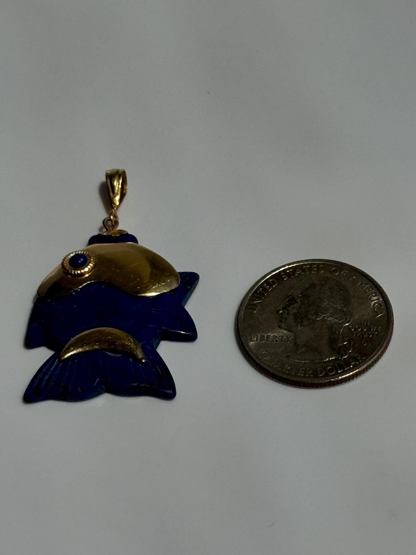 Vintage Estate Lapis and 18k Hold Fish Pendant