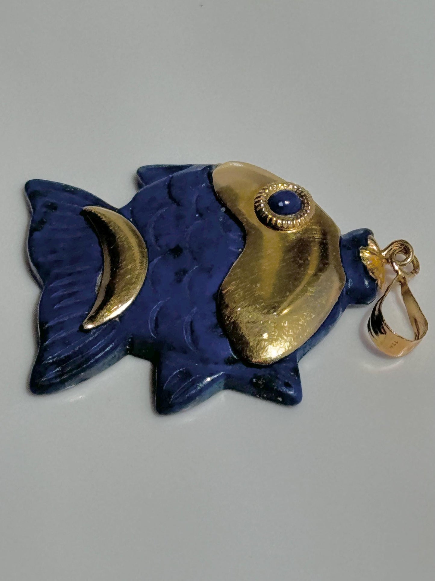Vintage Estate Lapis and 18k Hold Fish Pendant