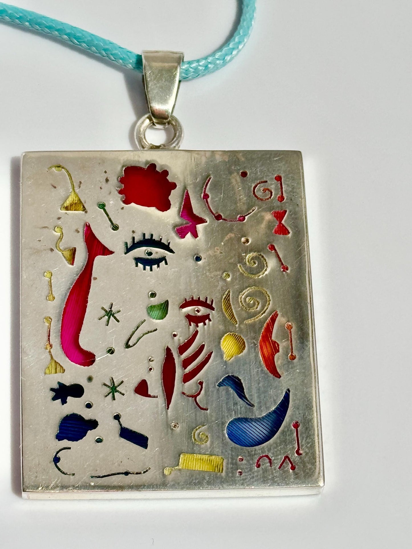 Rare and Unusual Sterling and Enamel Joan Mirò Abstract Pendant