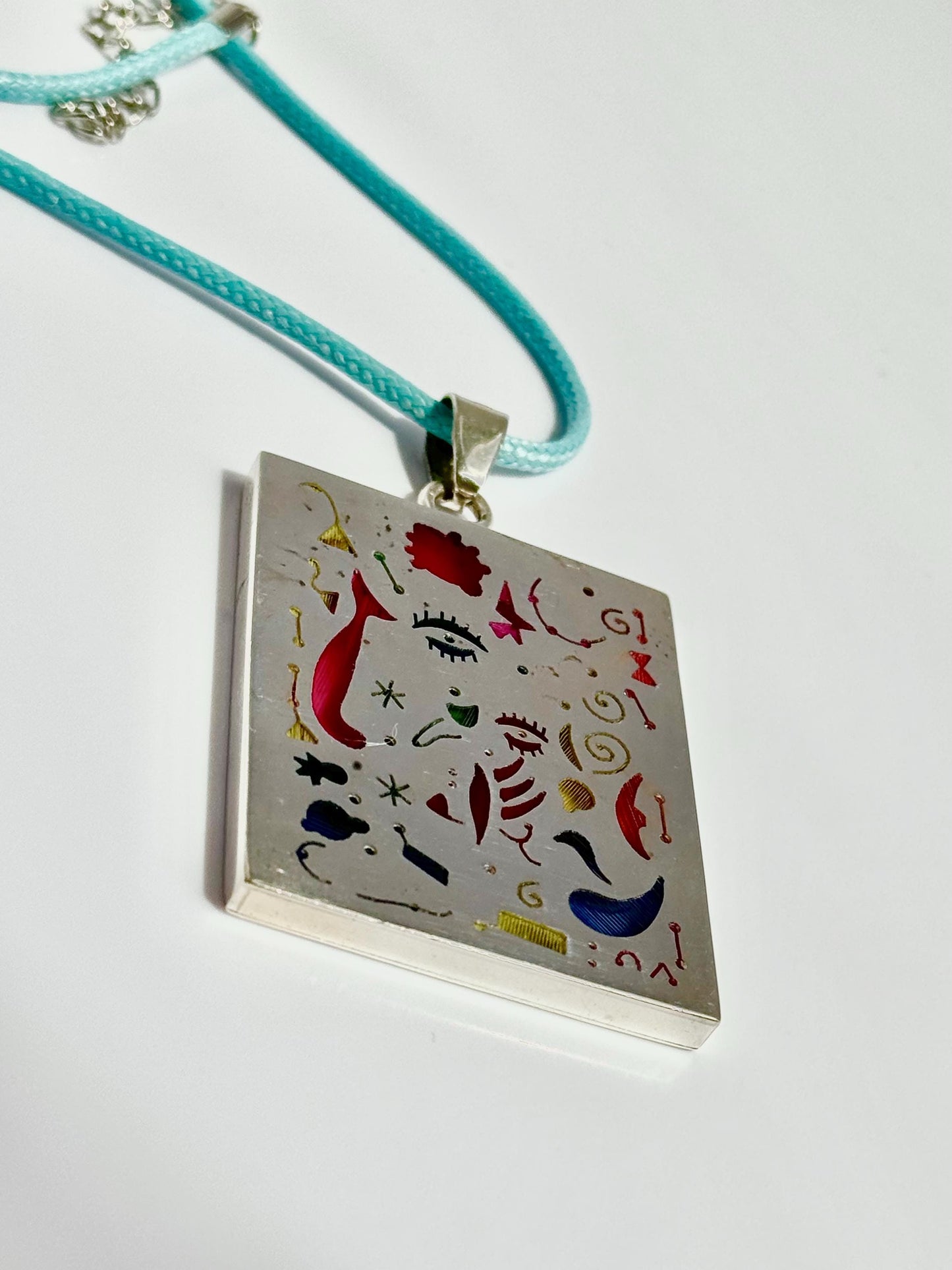 Rare and Unusual Sterling and Enamel Joan Mirò Abstract Pendant