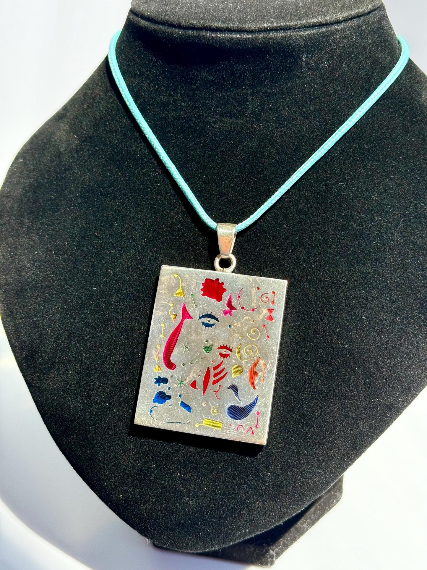 Rare and Unusual Sterling and Enamel Joan Mirò Abstract Pendant