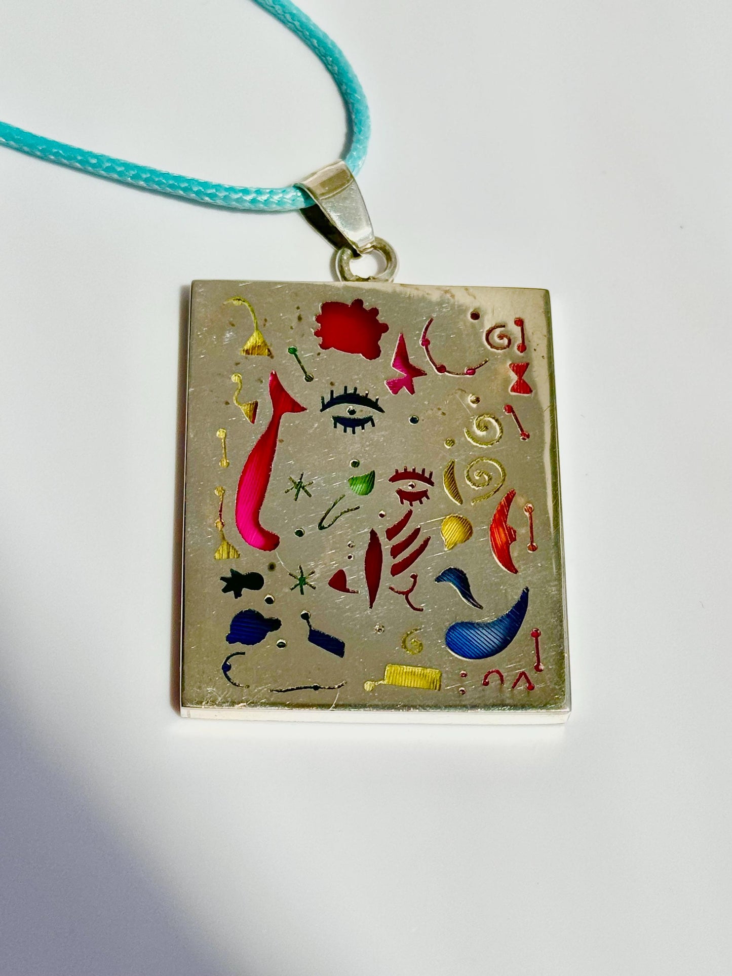 Rare and Unusual Sterling and Enamel Joan Mirò Abstract Pendant