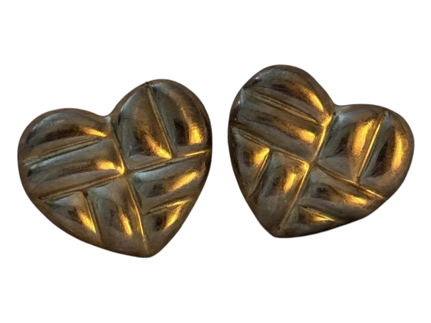Vintage Estate Sterling Silver Puffy Heart Stud Earrings Mexico Signed