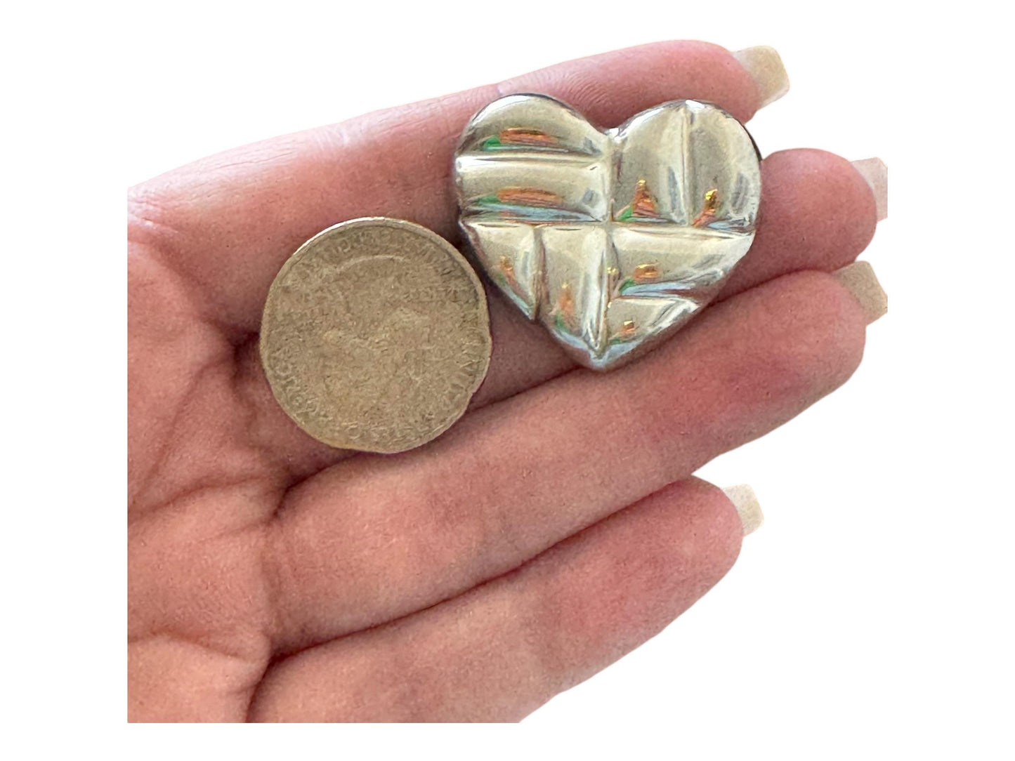 Vintage Estate Sterling Silver Puffy Heart Stud Earrings Mexico Signed