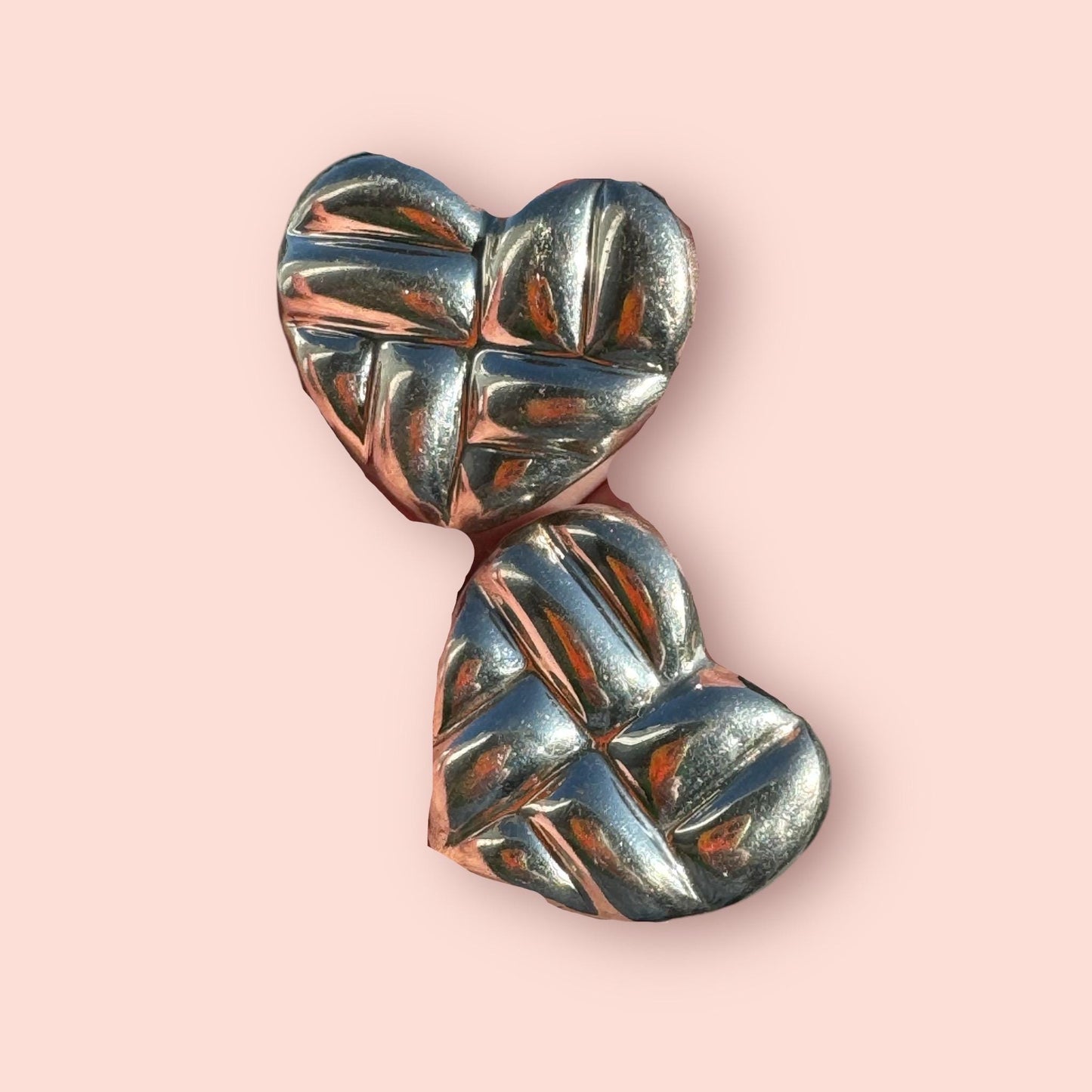 Vintage Estate Sterling Silver Puffy Heart Stud Earrings Mexico Signed