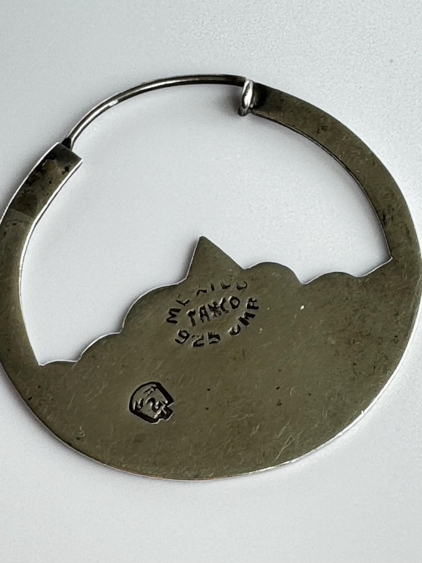 Vintage Sterling Silver Taxco Mexico Hoop Earrings with Lotus Flower Design