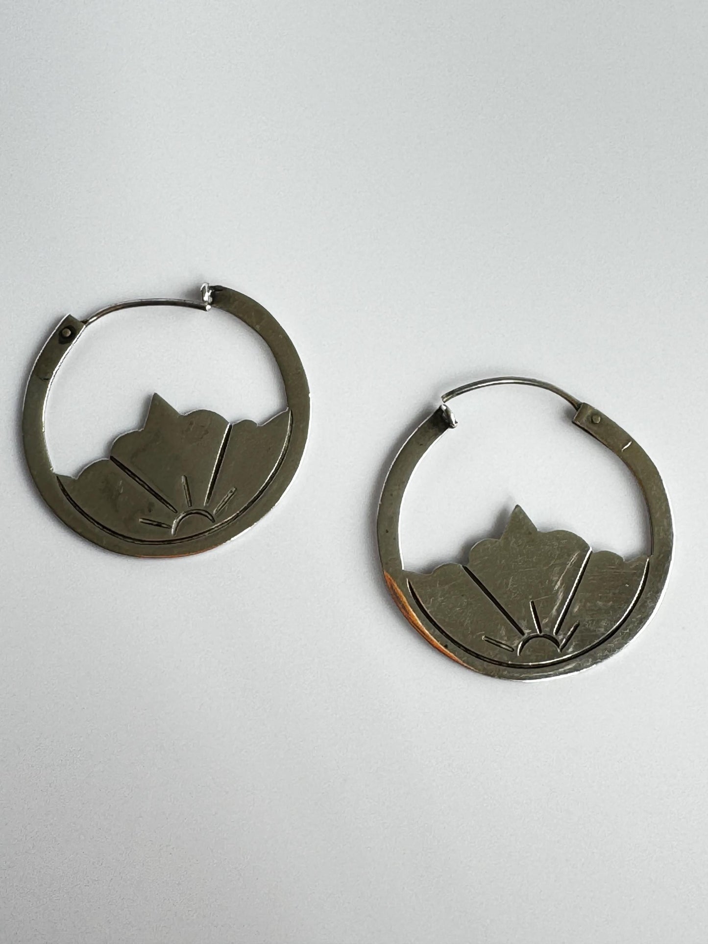 Vintage Sterling Silver Taxco Mexico Hoop Earrings with Lotus Flower Design