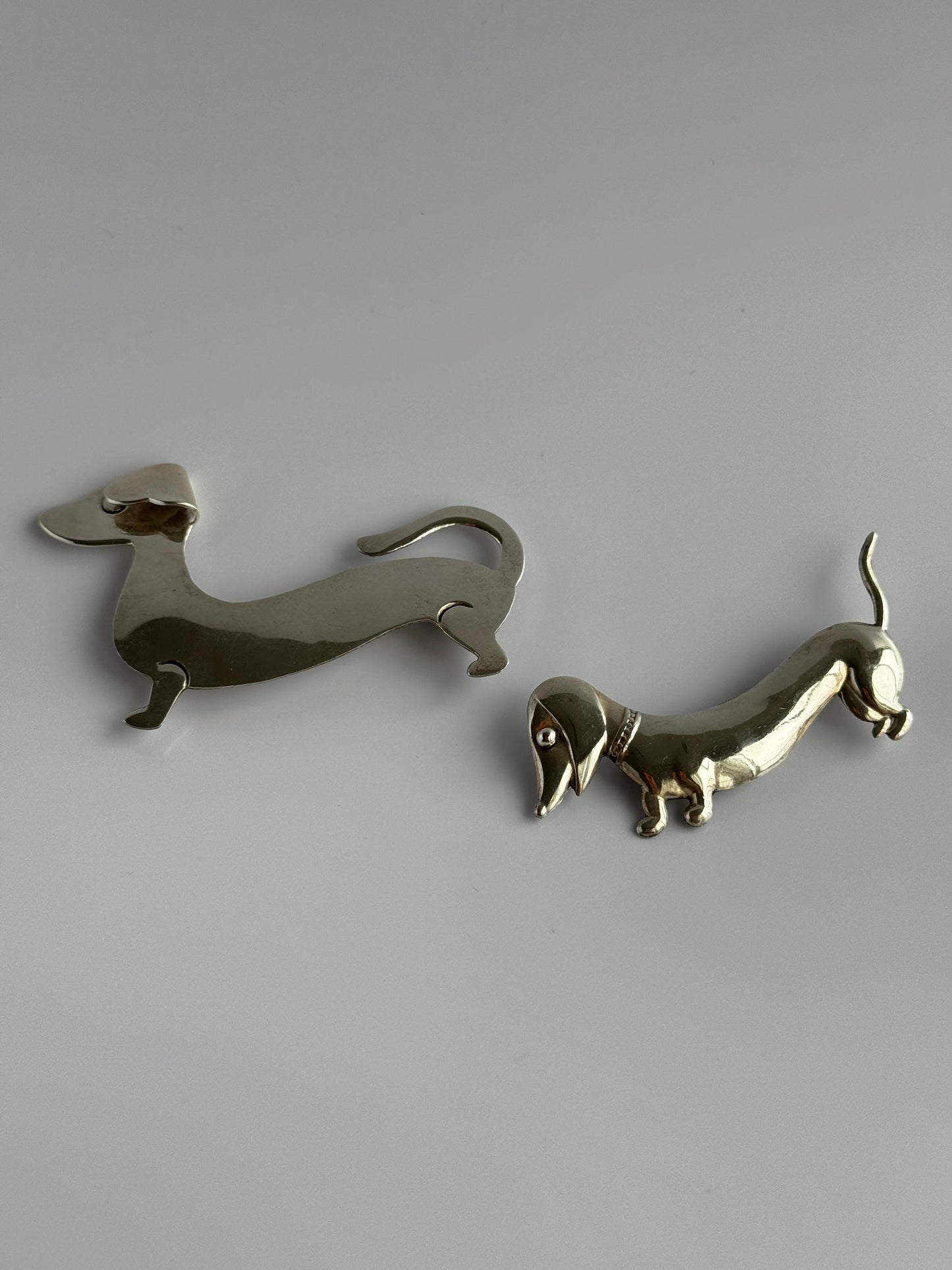 Set of Vintage Sterling Silver Dachshund Pins from Mexico