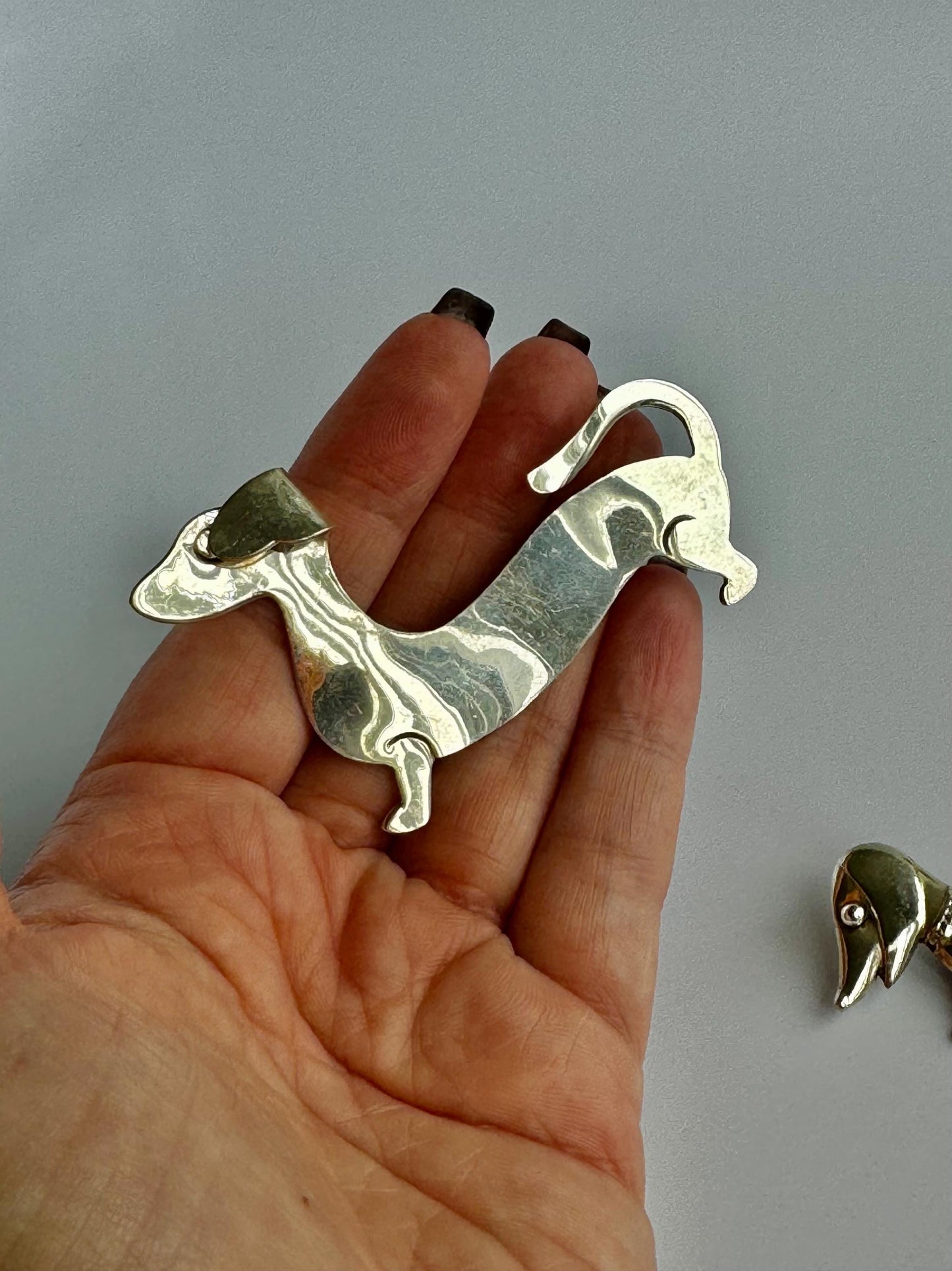 Set of Vintage Sterling Silver Dachshund Pins from Mexico