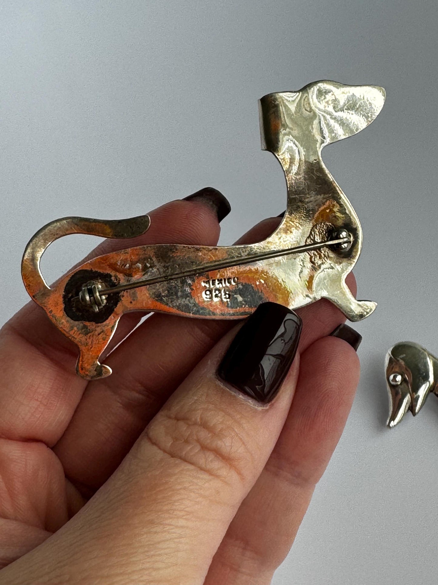 Set of Vintage Sterling Silver Dachshund Pins from Mexico