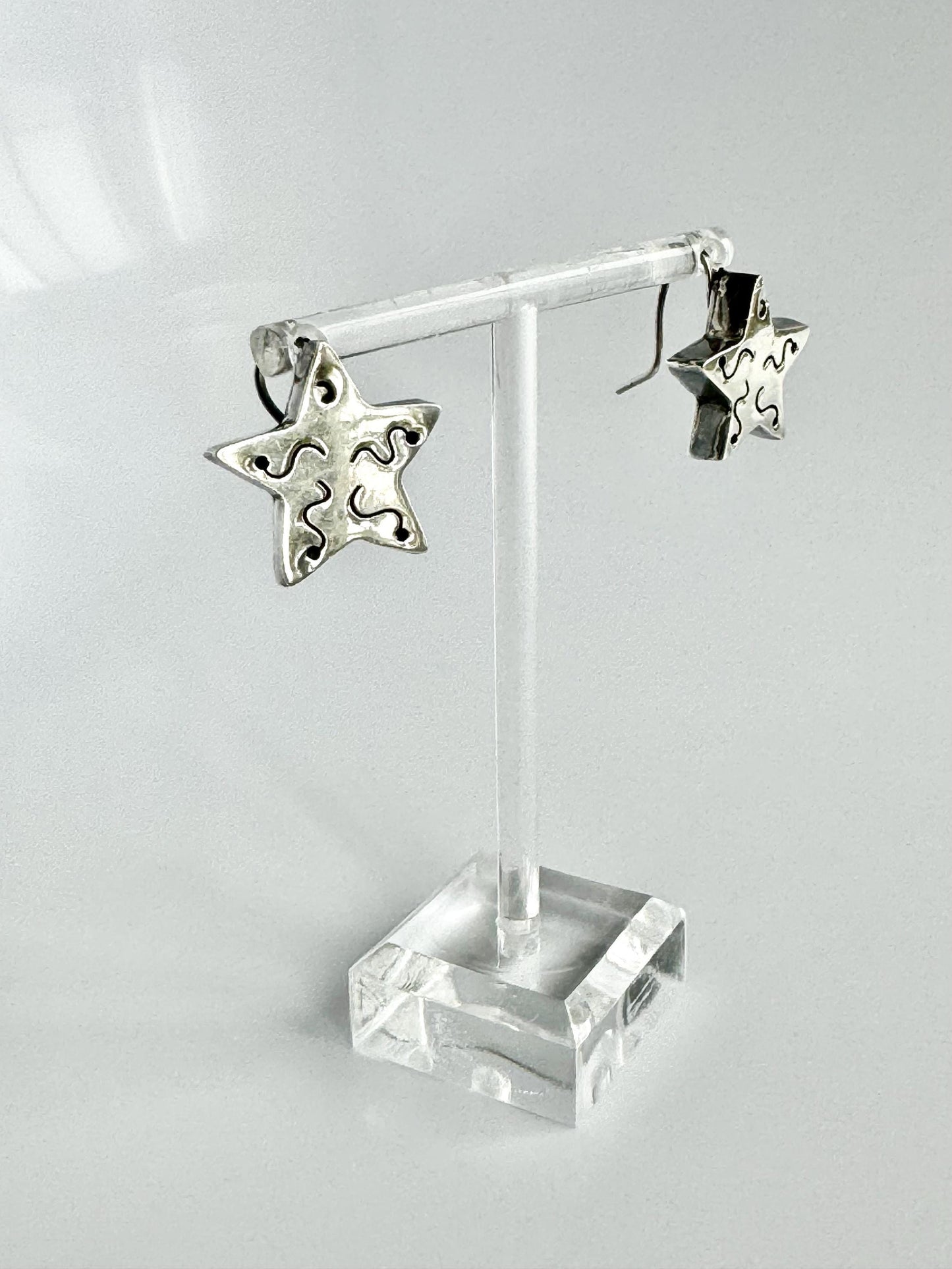 1990’s Happy Sterling Silver Star Earrings from Mexico