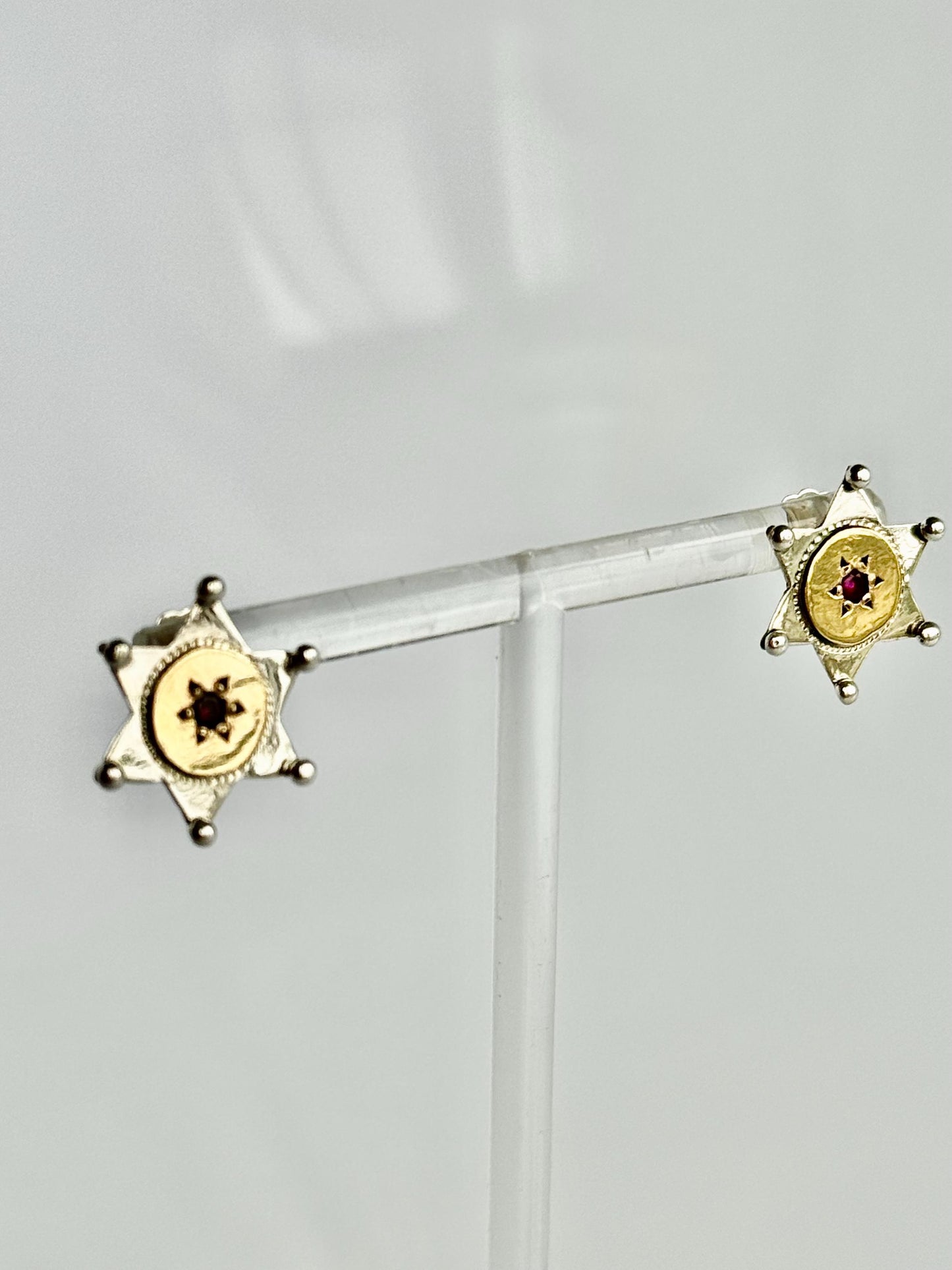 Vintage Bohemian Star of David Earrings in Sterling 14k and Garnet
