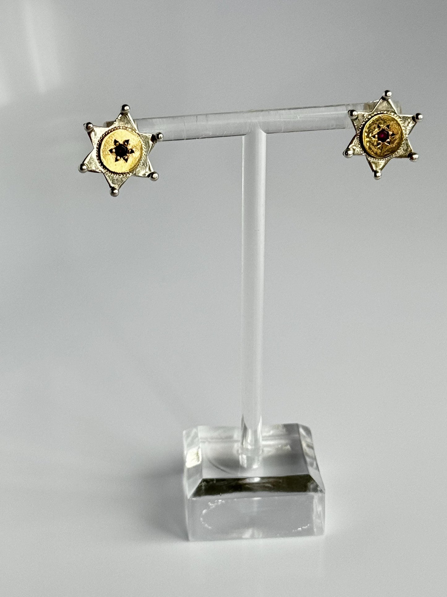Vintage Bohemian Star of David Earrings in Sterling 14k and Garnet
