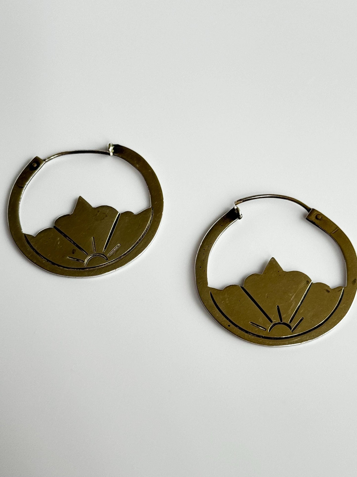 Vintage Sterling Silver Taxco Mexico Hoop Earrings with Lotus Flower Design