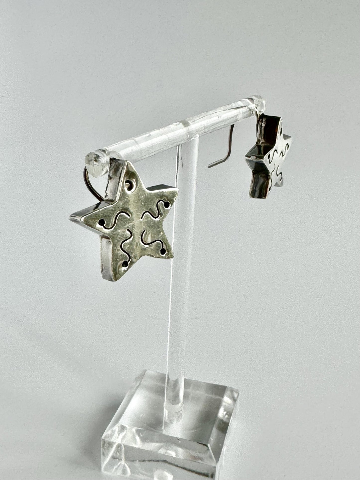 1990’s Happy Sterling Silver Star Earrings from Mexico